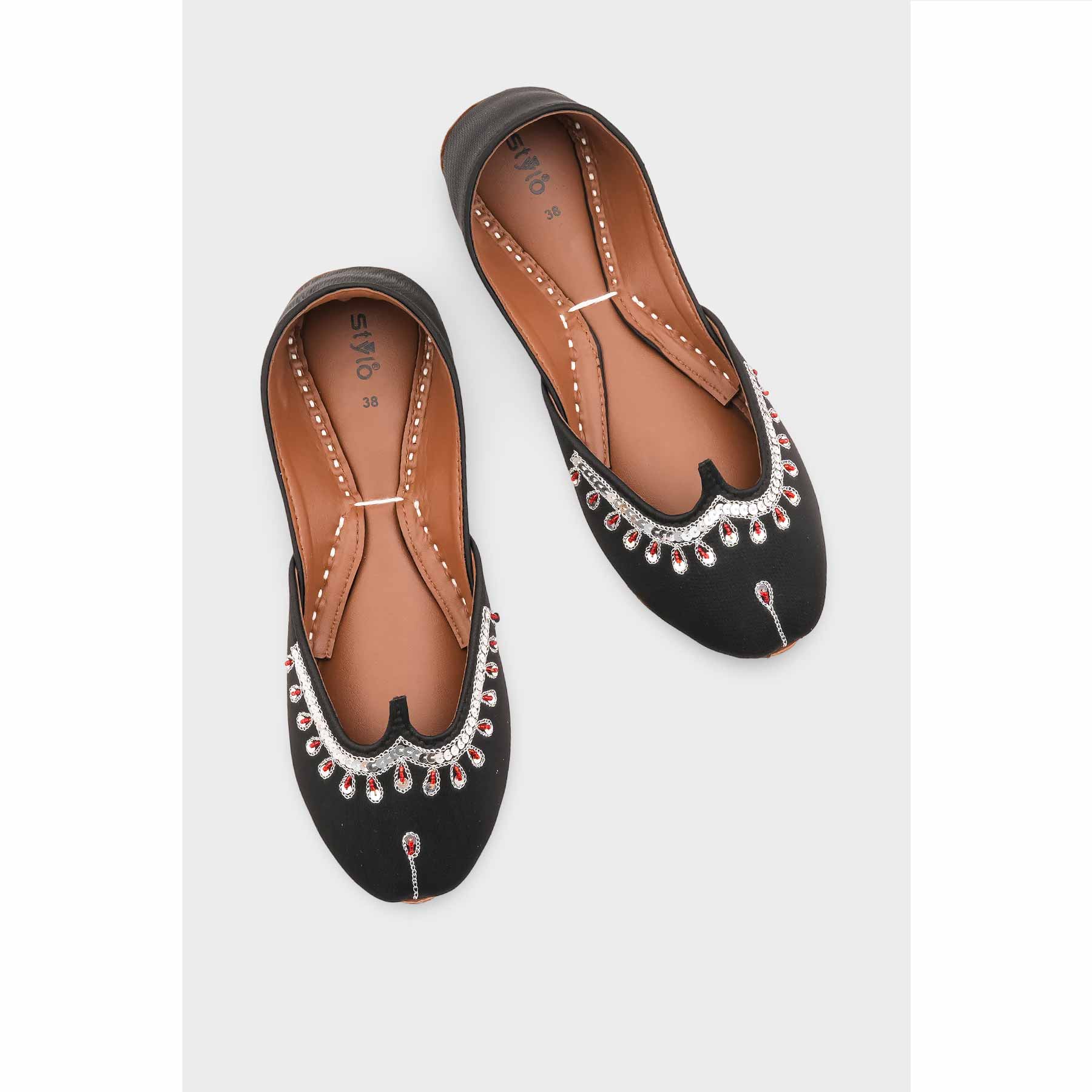 Black Leather Khussa For Women EC8759 - Image 6
