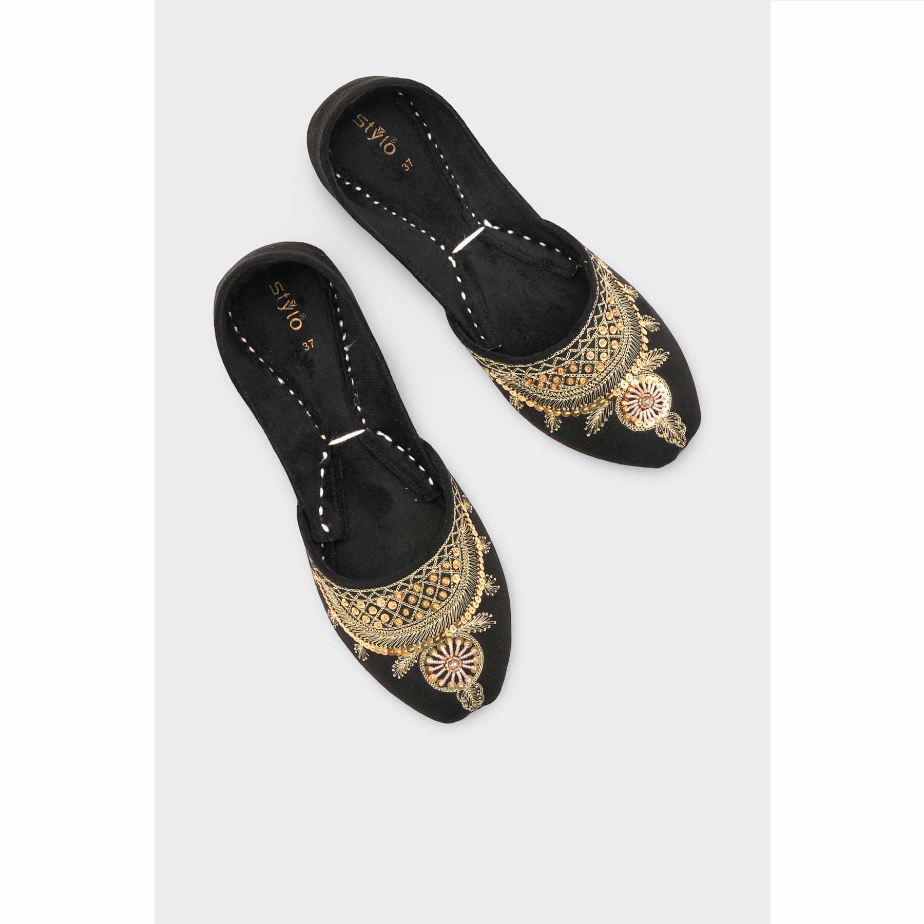 Black Leather Khussa For Women EC8765 - Image 6