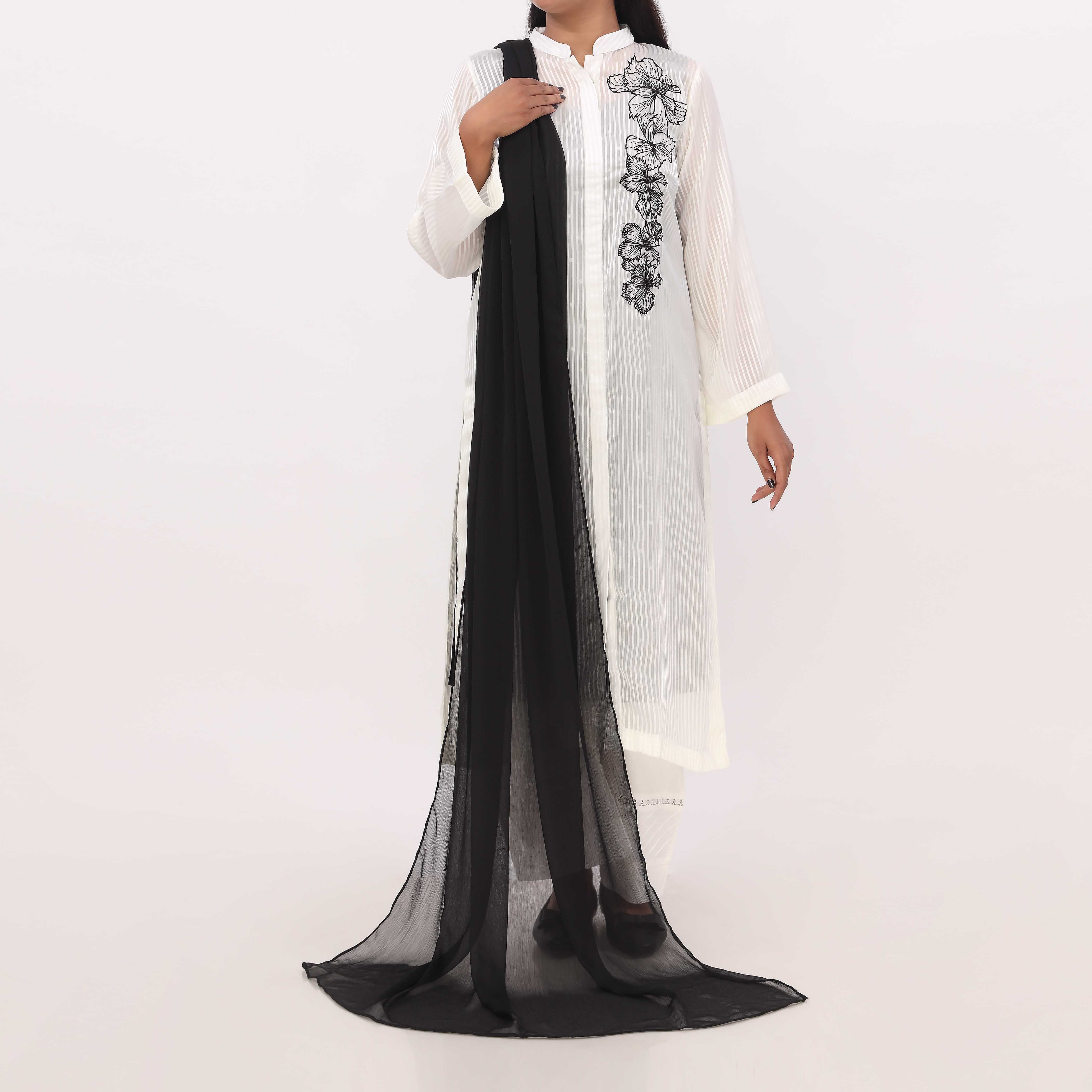 Black Plain Chiffon Duppata PD5617 - Image 2