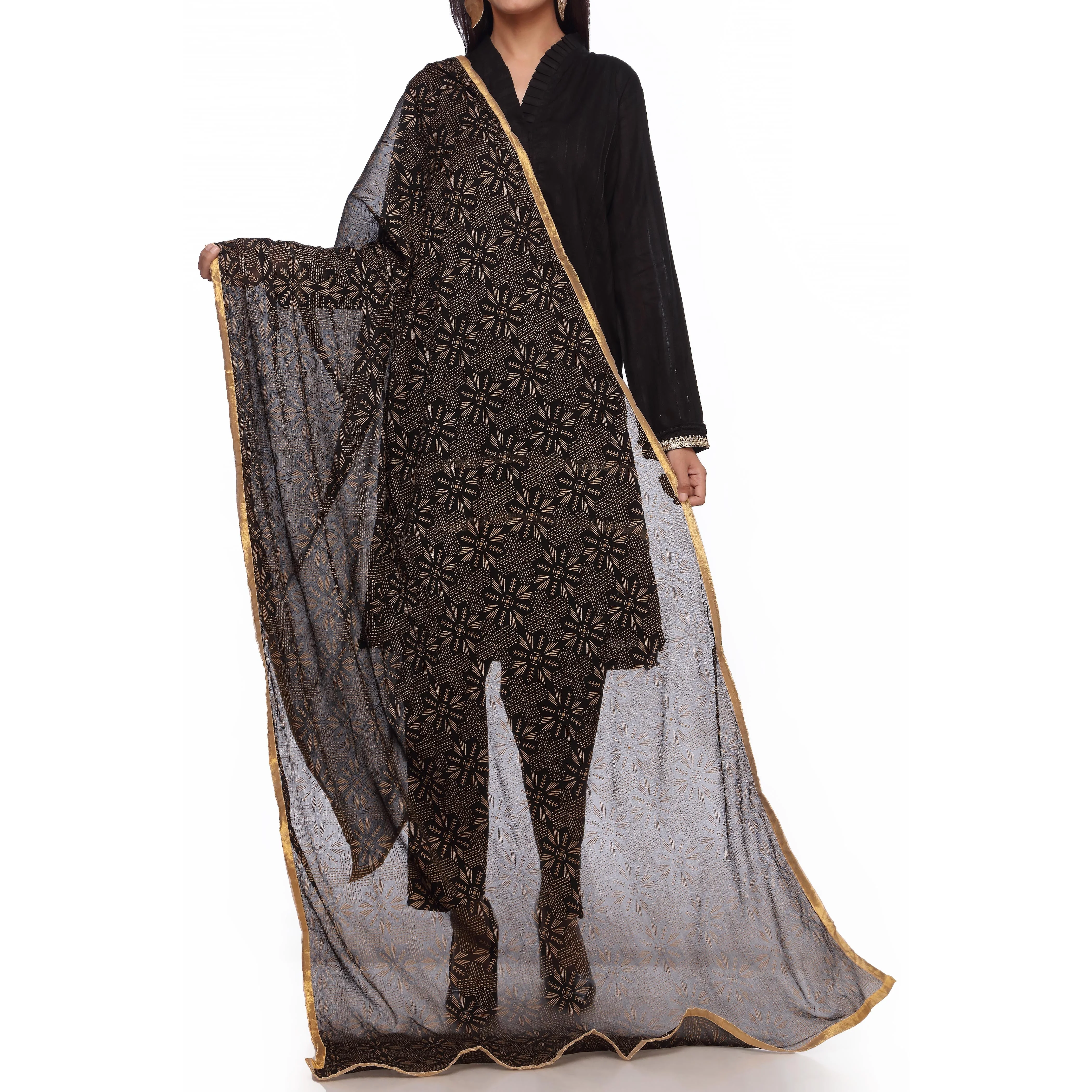 Black Printed Chiffon Dupatta PS4707 - Image 2