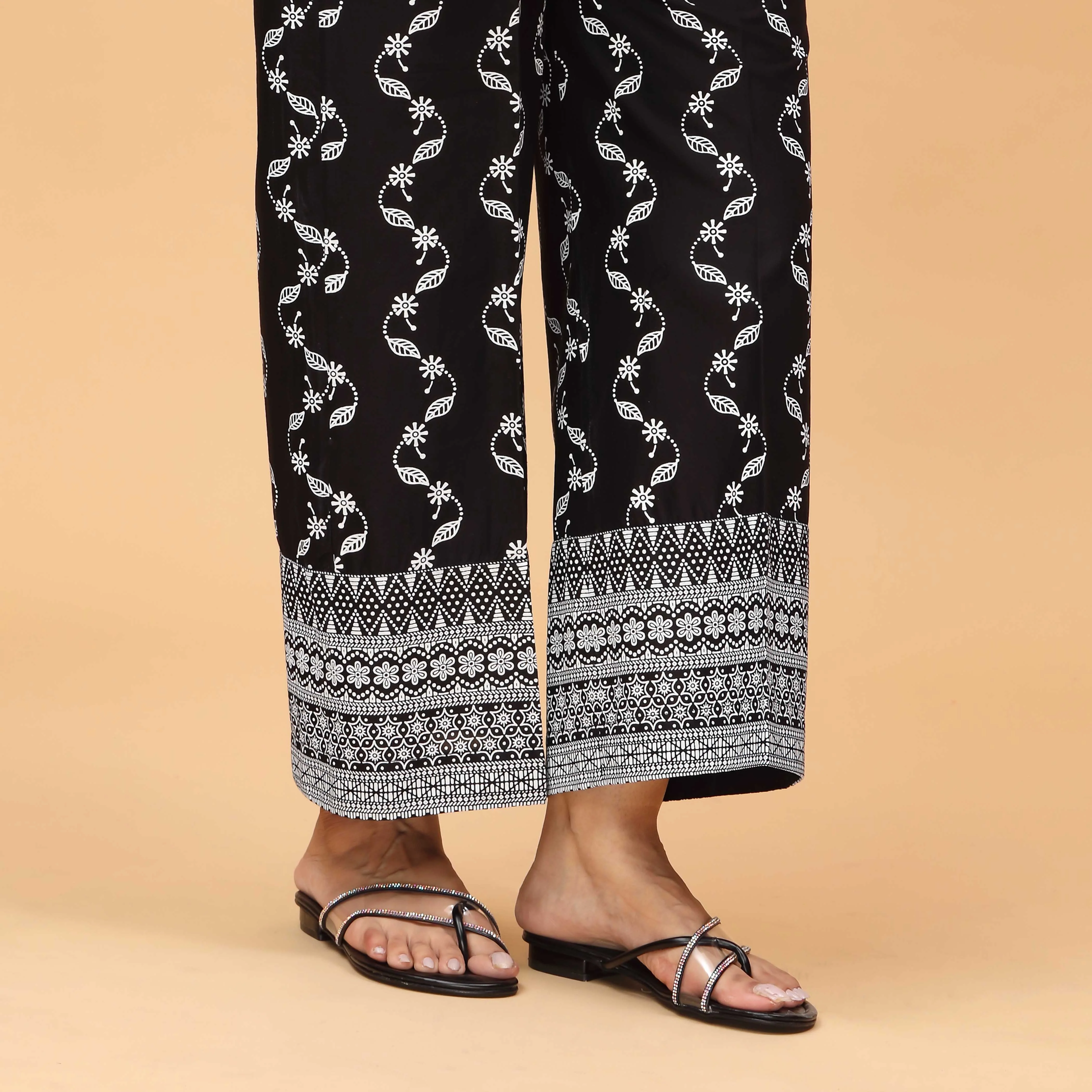 Black Screen Printed Cambric Trouser PS4509 - Image 3