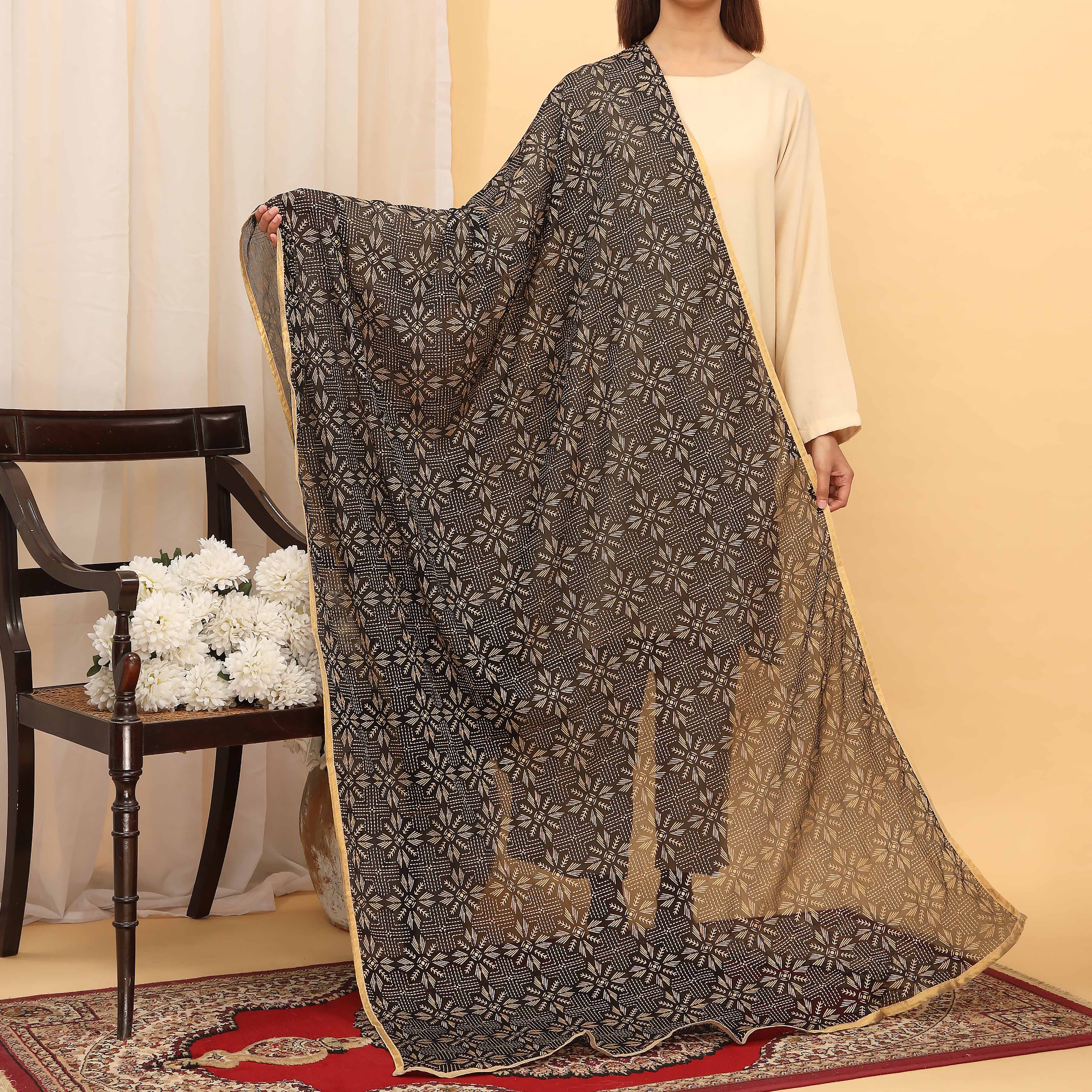 Black Screen Printed Chiffon Dupatta PD5385 - Image 2