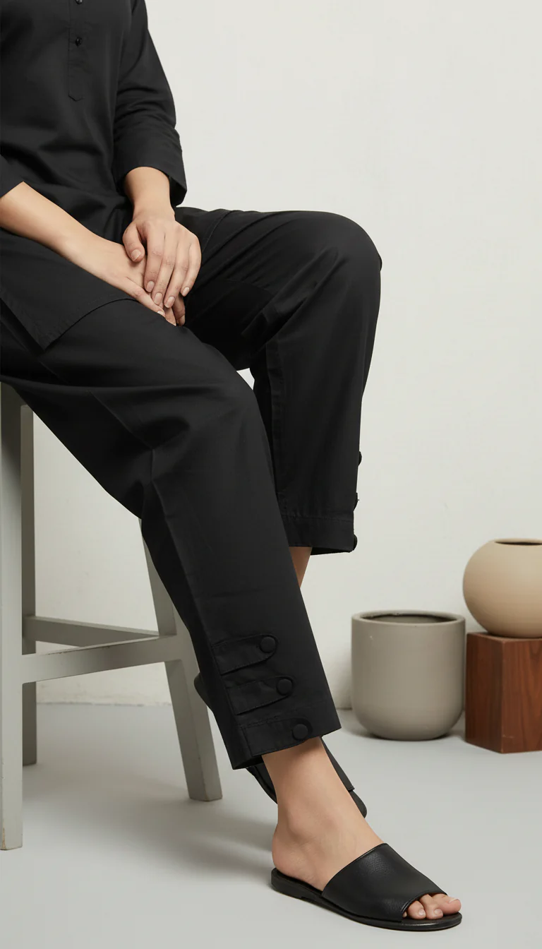 Black Solid Cambric Trouser PL6032 - Image 2