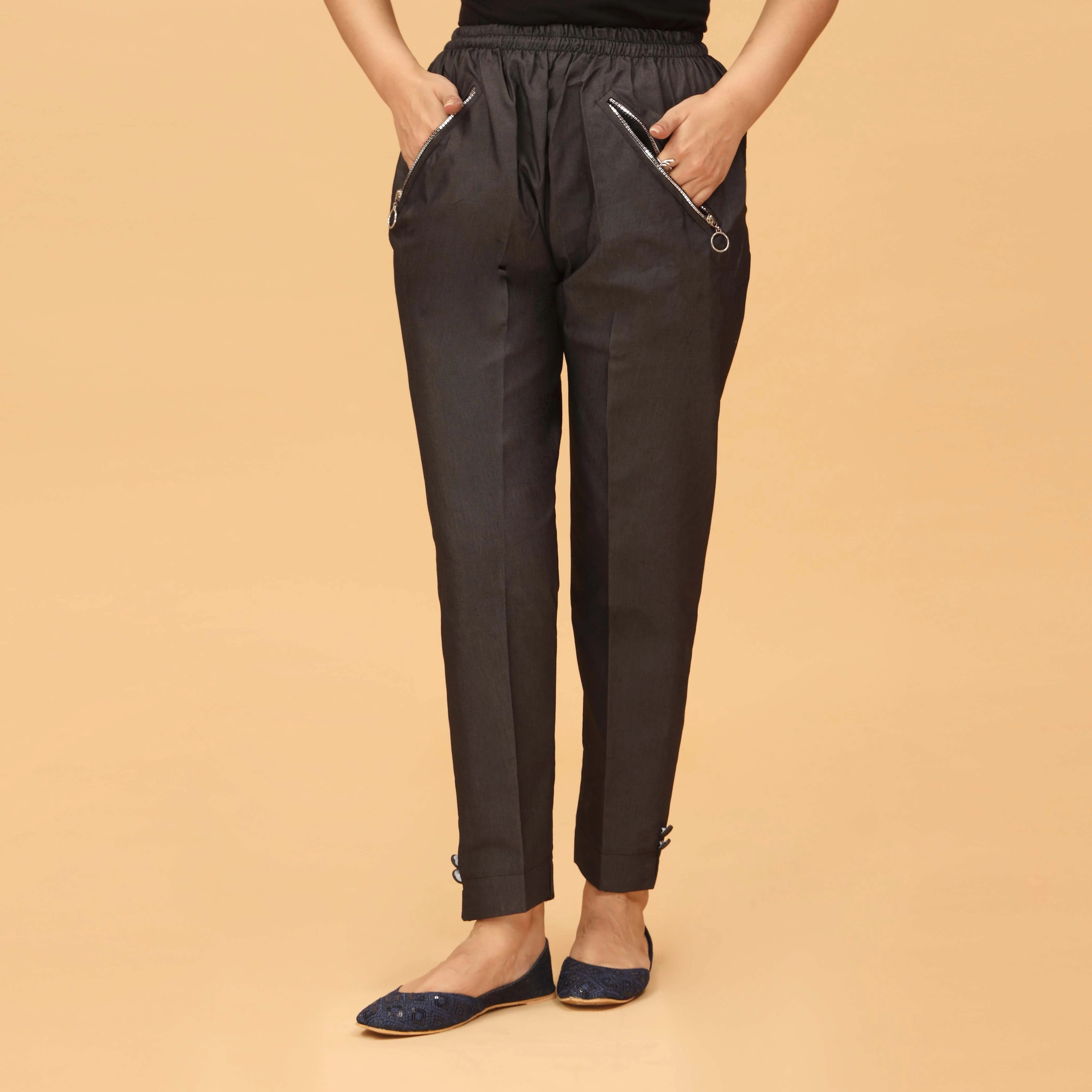 Black Straight Fit Cambric Embellished Trouser PS4560
