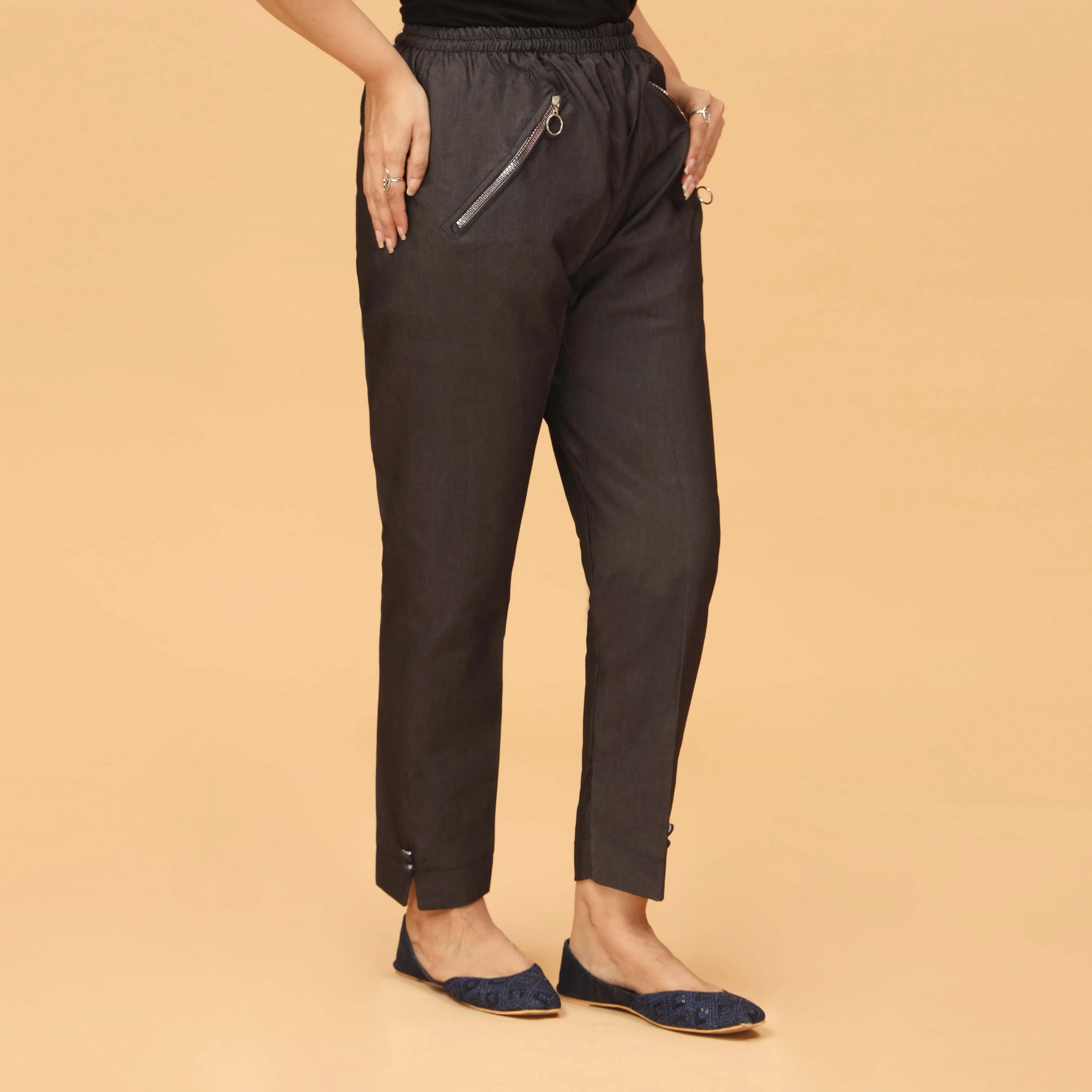 Black Straight Fit Cambric Embellished Trouser PS4560 - Image 3