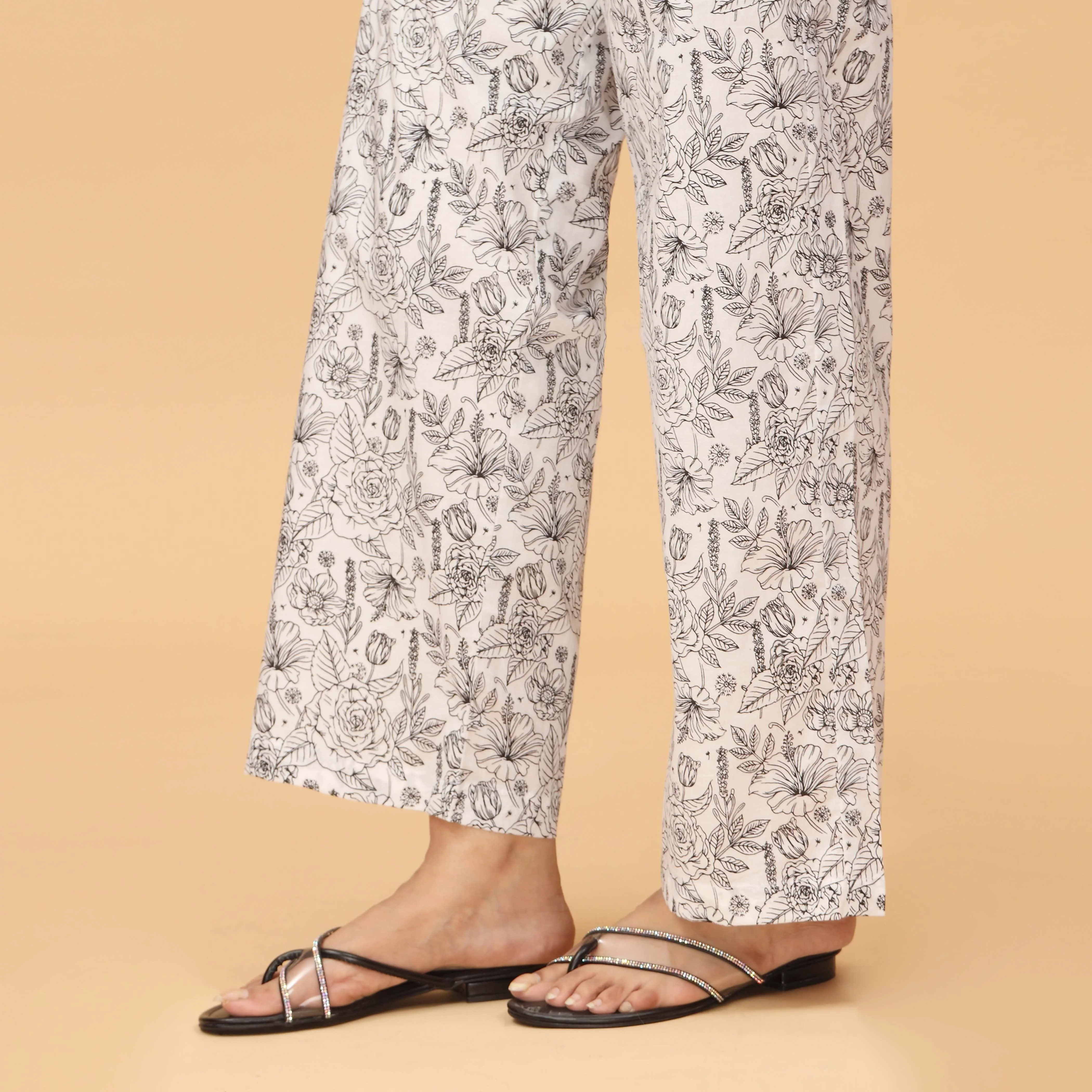 Black Straight Fit Cambric Printed Trouser PS4587 - Image 2
