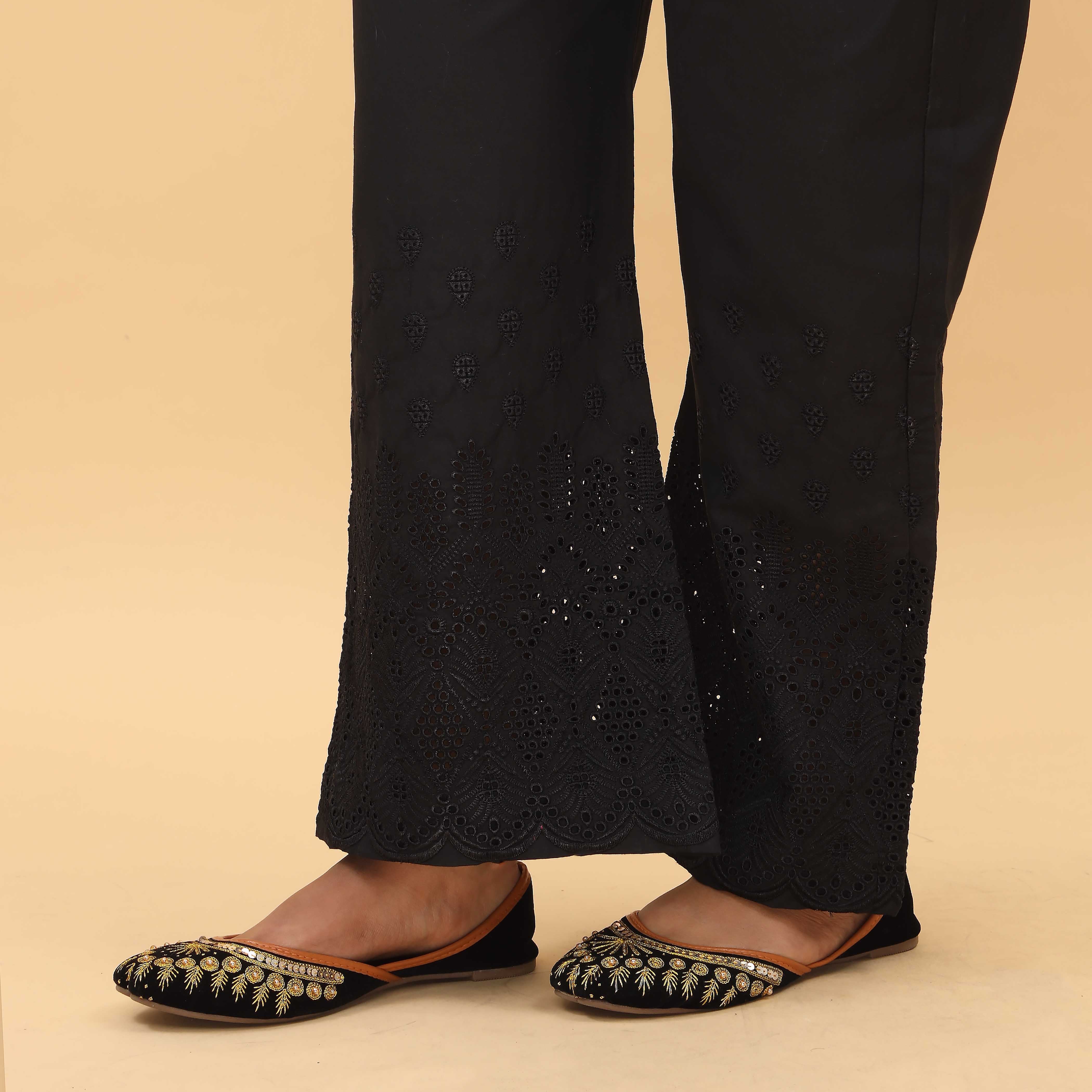Black Straight Fit Embellished Trouser PL4056 - Image 2