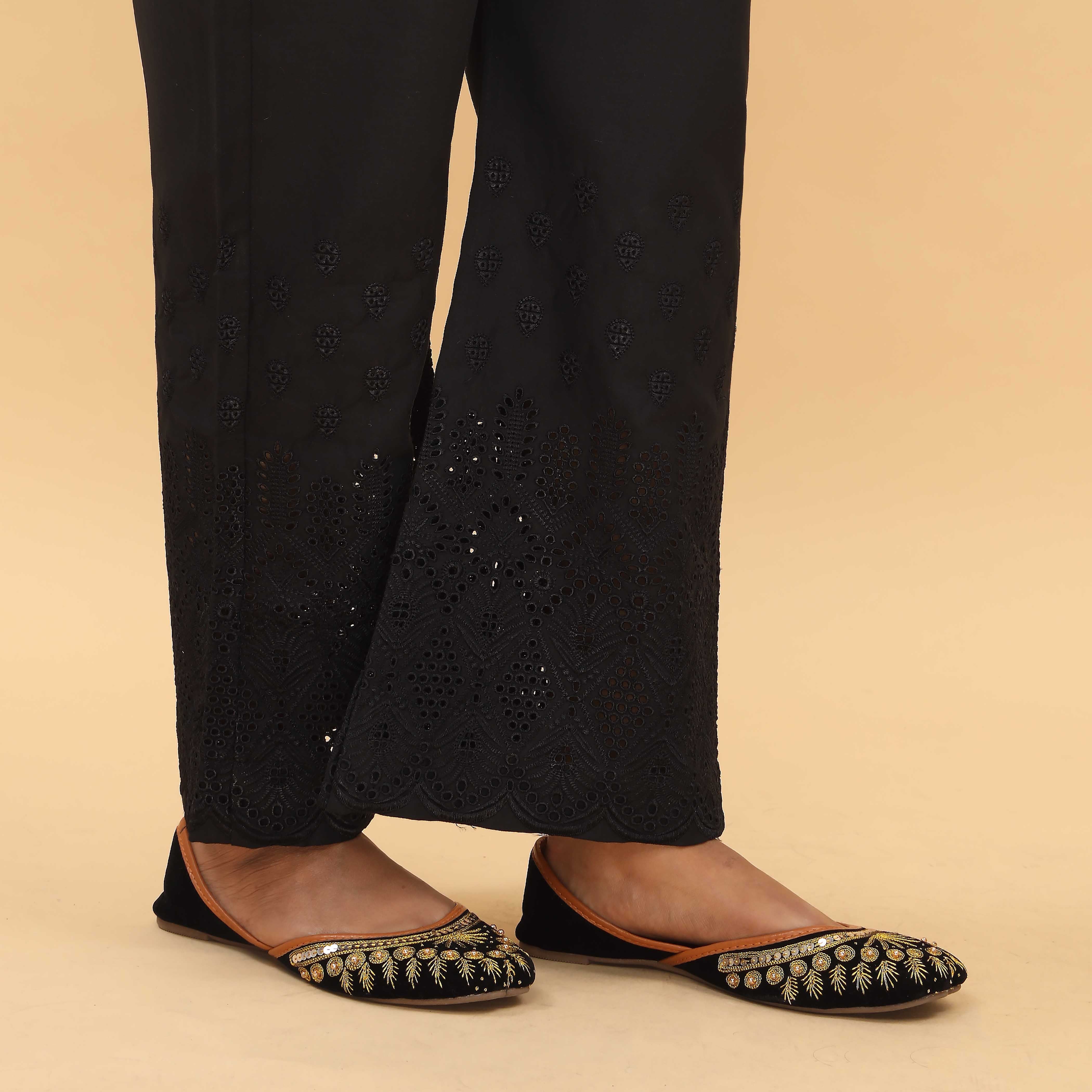 Black Straight Fit Embellished Trouser PL4056 - Image 3