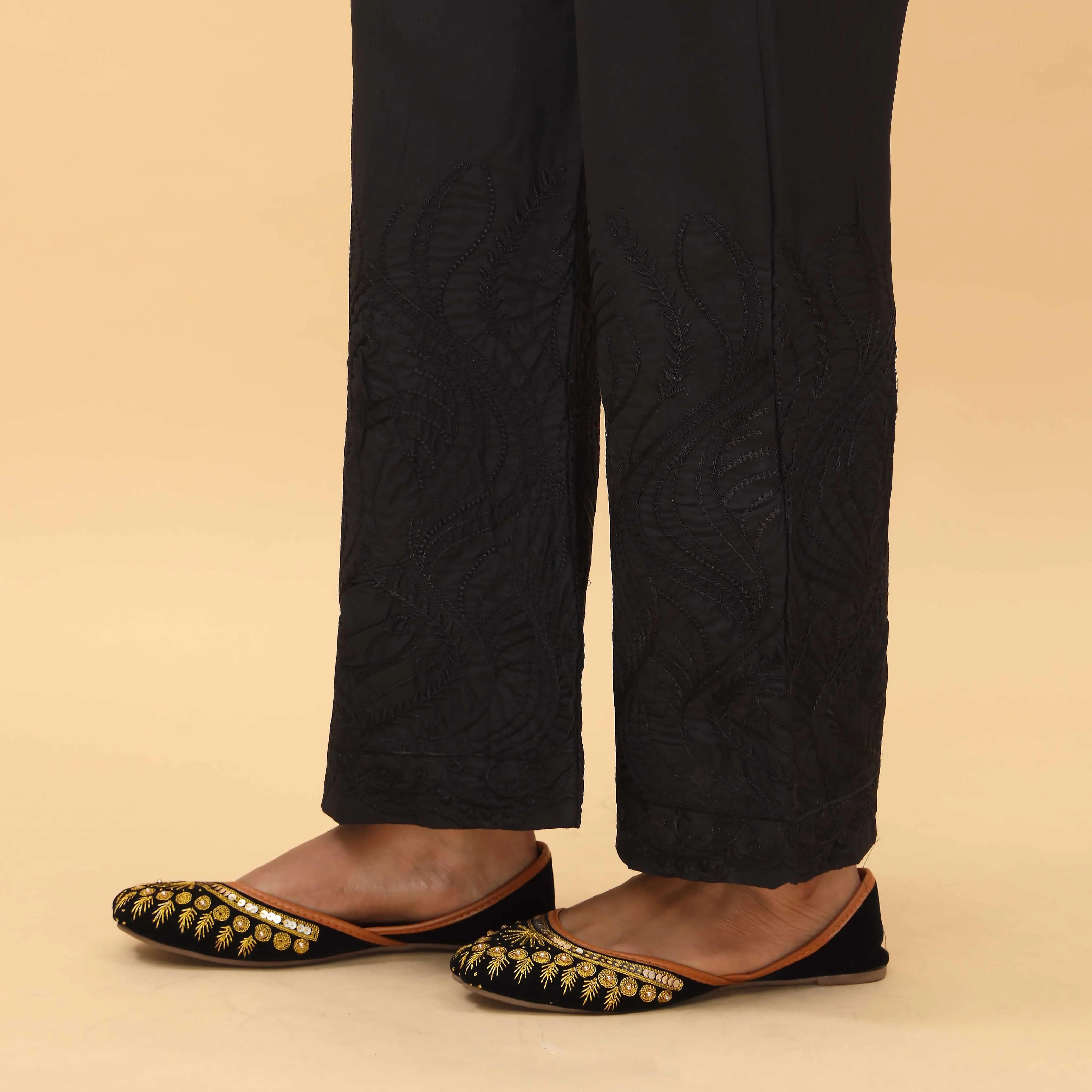 Black Straight Fit Embellished Trouser PL4065 - Image 2