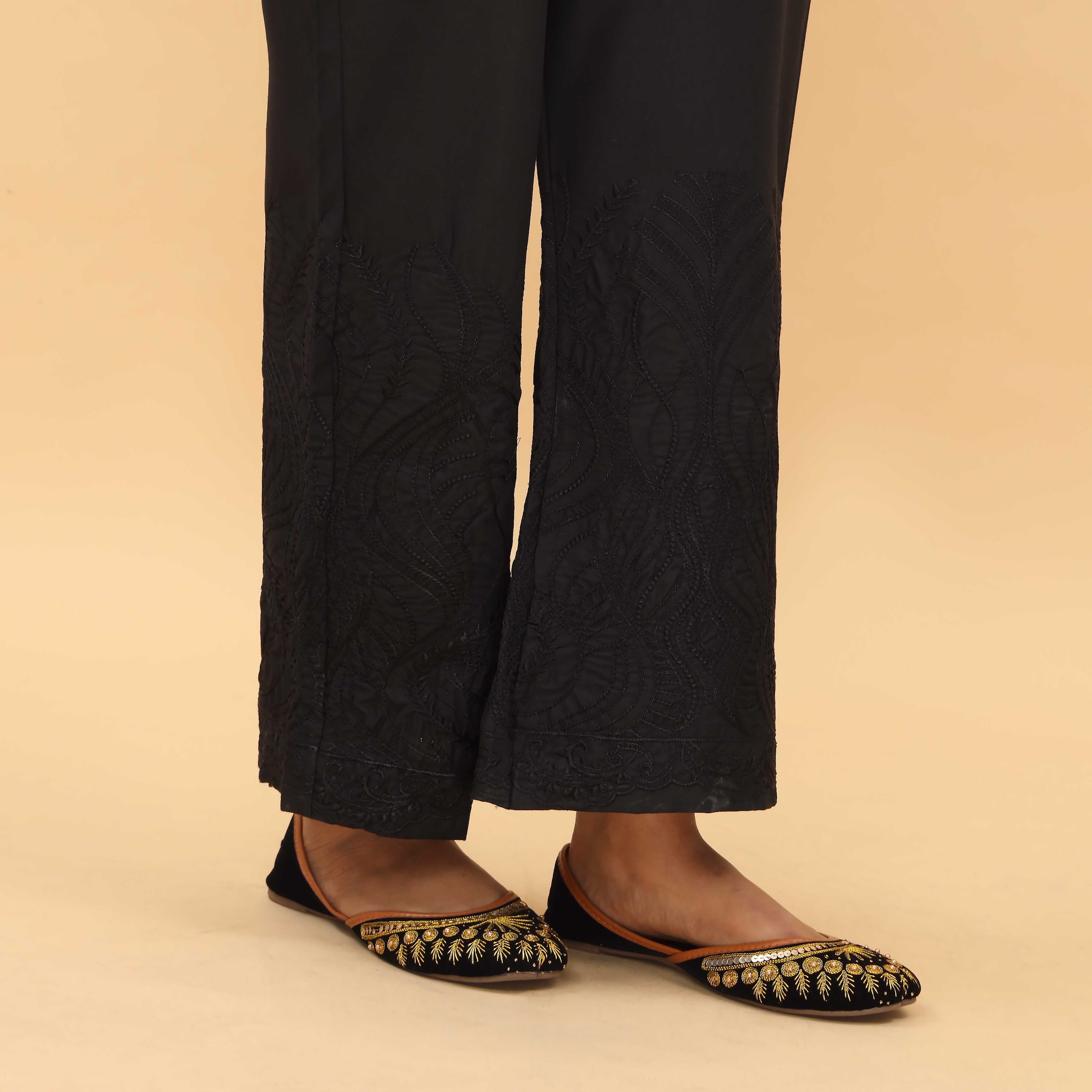 Black Straight Fit Embellished Trouser PL4065 - Image 3