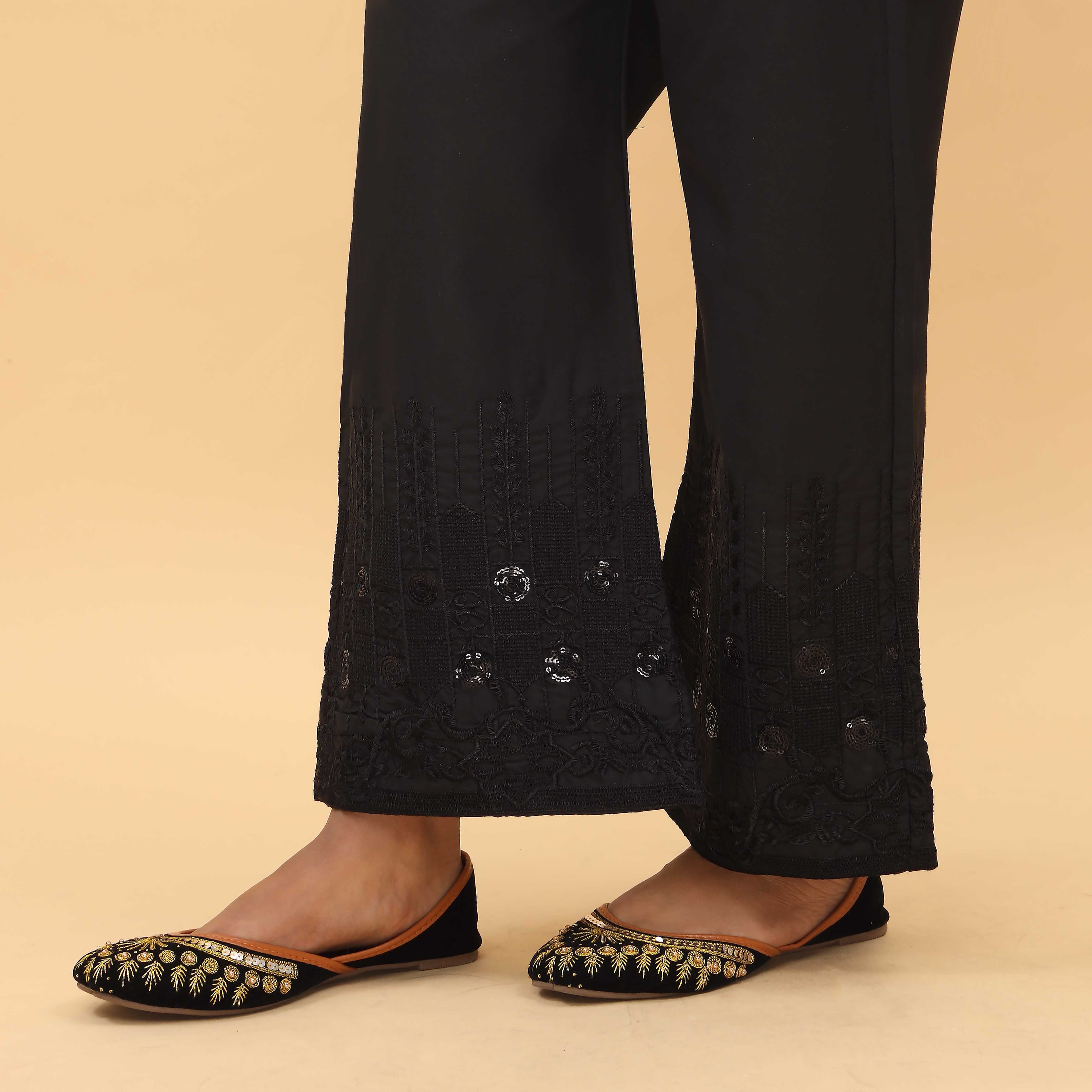 Black Straight Fit Embellished Trouser PL4068 - Image 2
