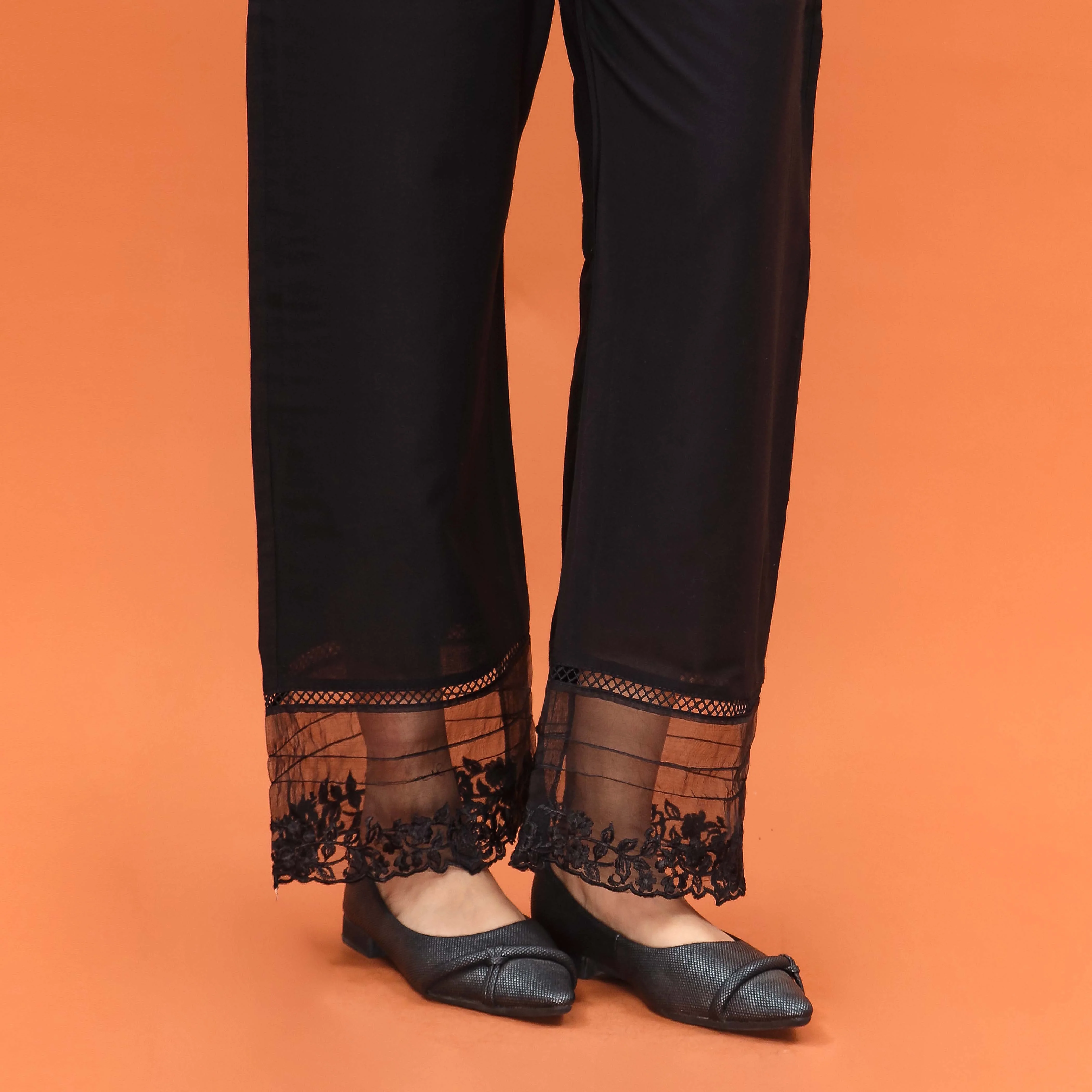 Black Straight Fit Embroidered Trouser PL4084 - Image 2