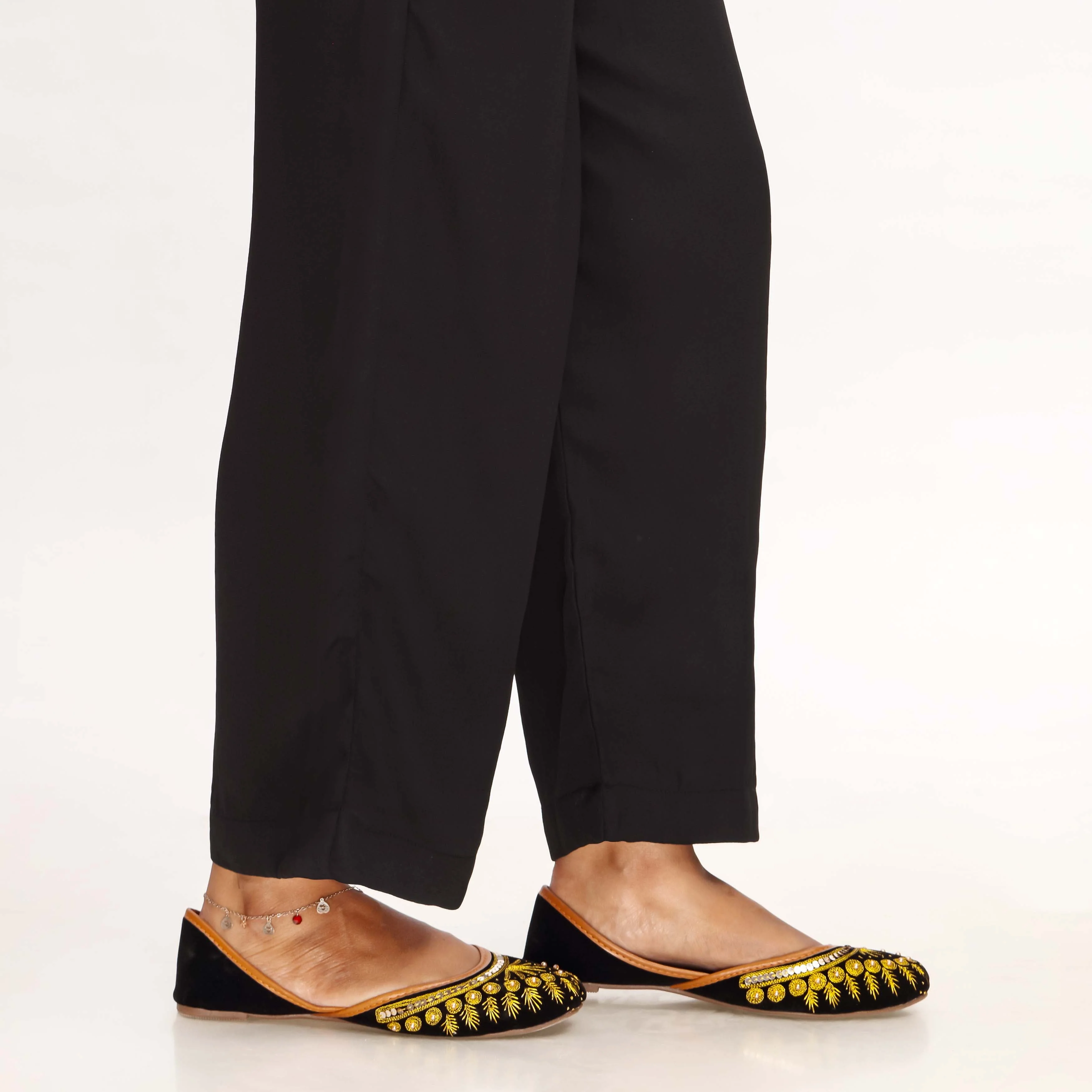 Black Straight Fit Khaddar Embellished Trouser PW4524 - Image 2