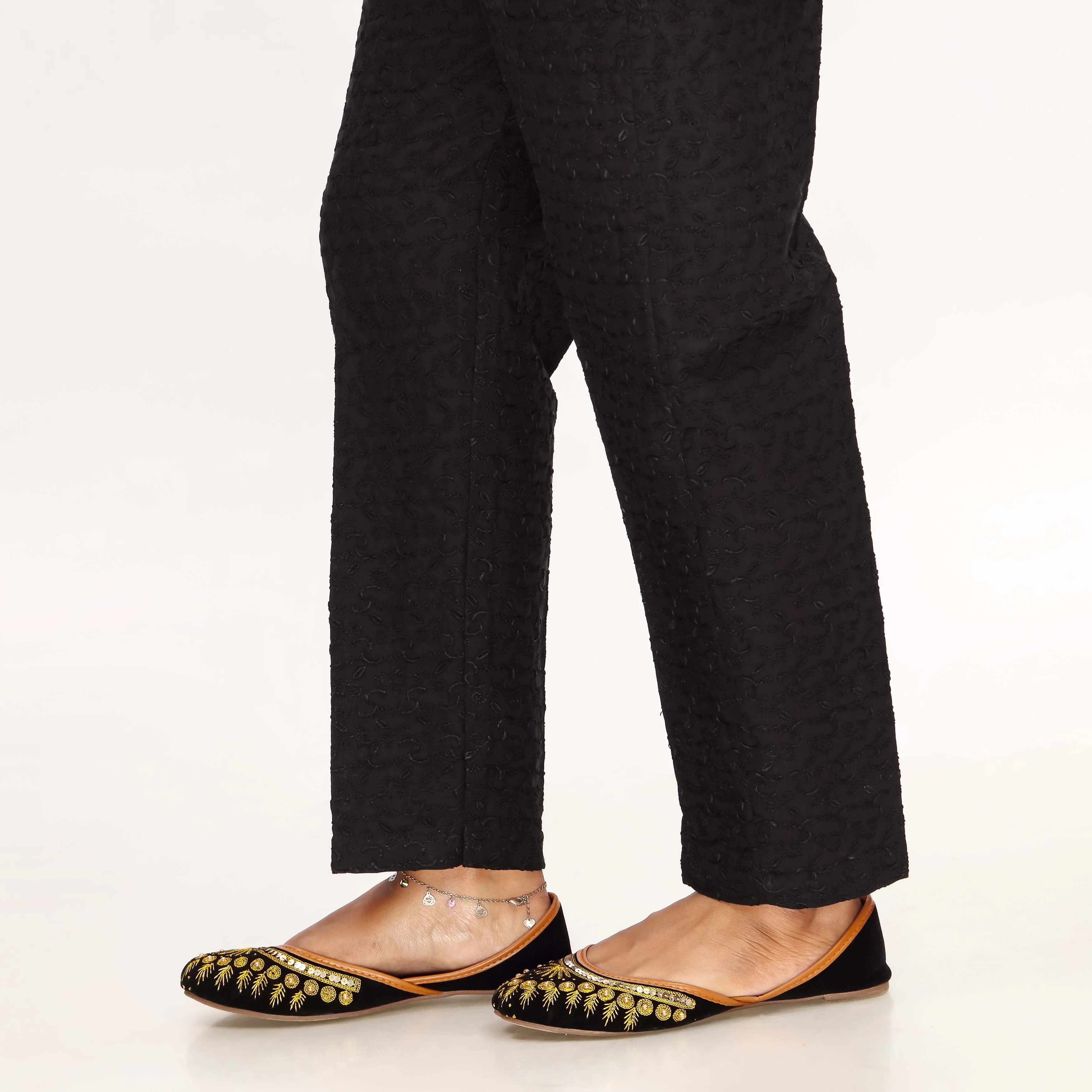 Black Straight Fit Chikan Embellished Trouser PL4055 - Image 2