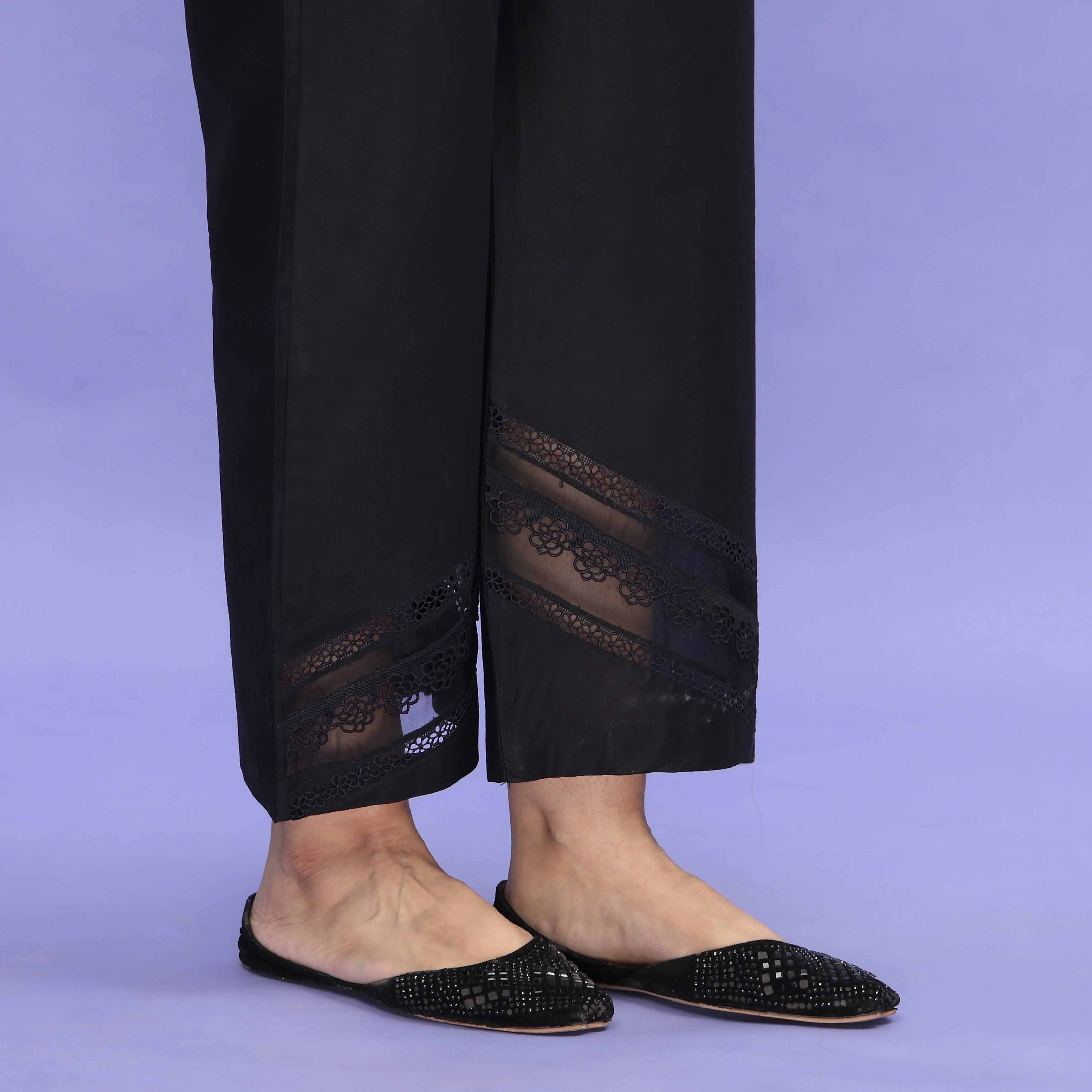 Black Striaght Fit Embellished Cambric Trouser PL4086 - Image 2