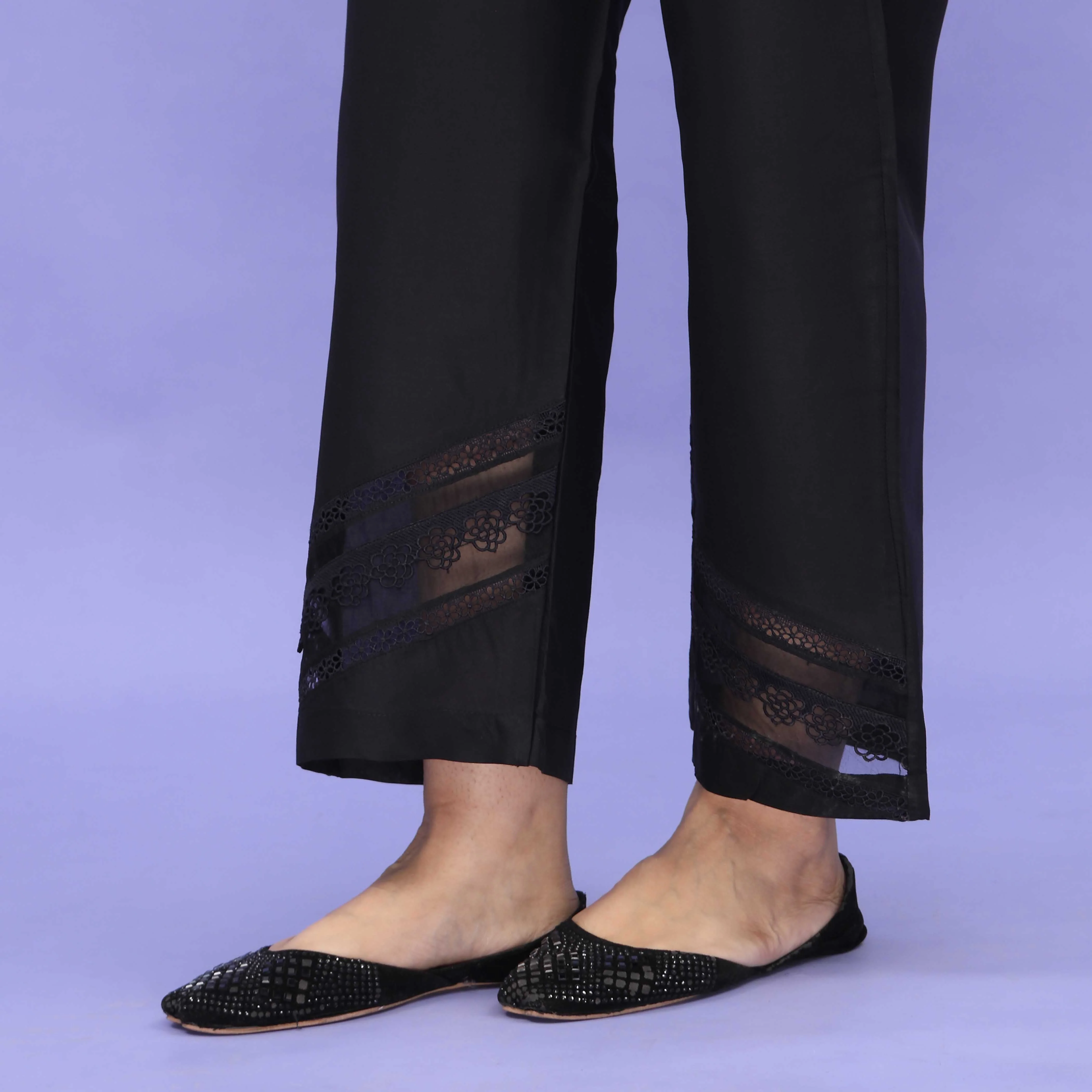 Black Striaght Fit Embellished Cambric Trouser PL4086 - Image 3