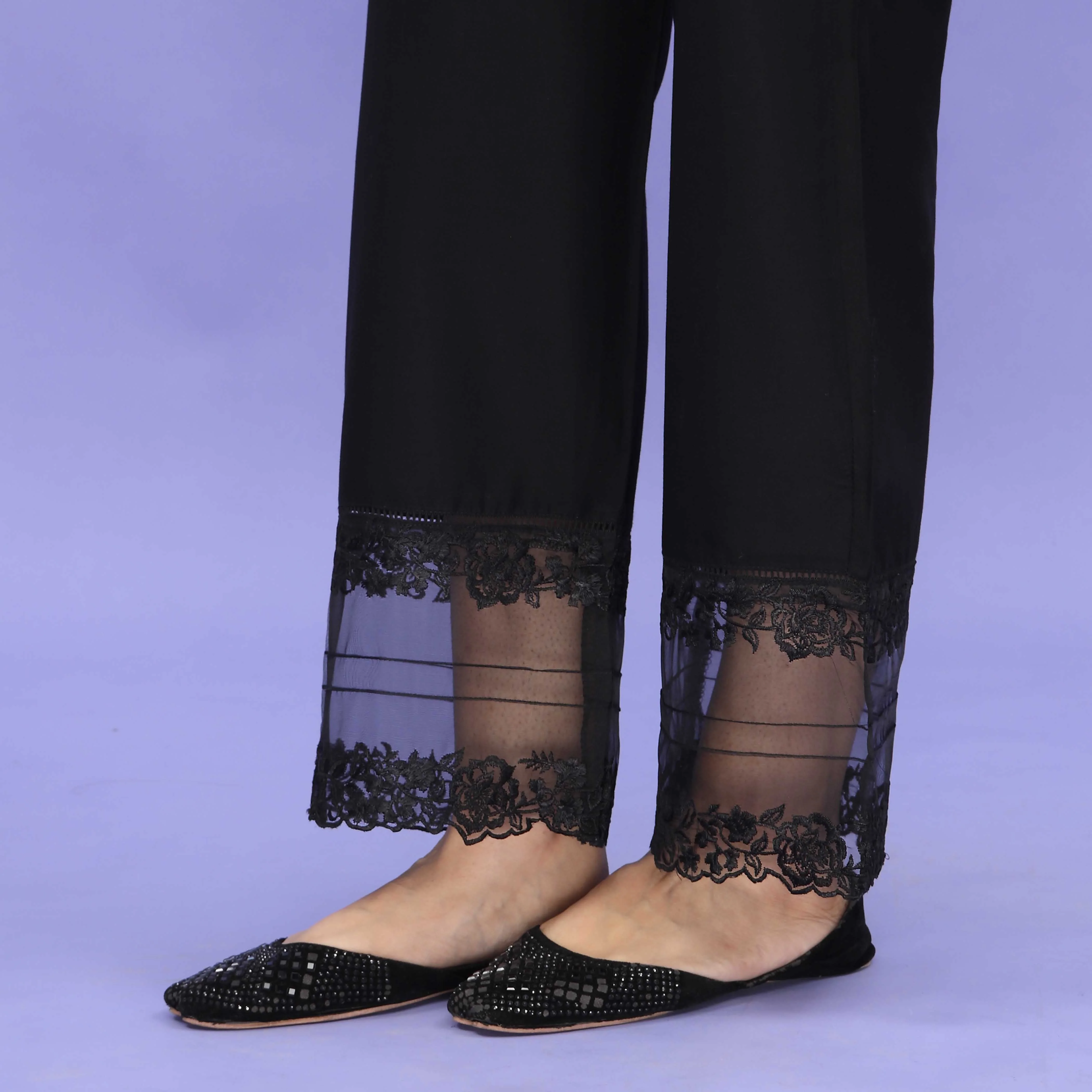 Black Striaght Fit Embellished Cambric Trouser PL4088 - Image 3
