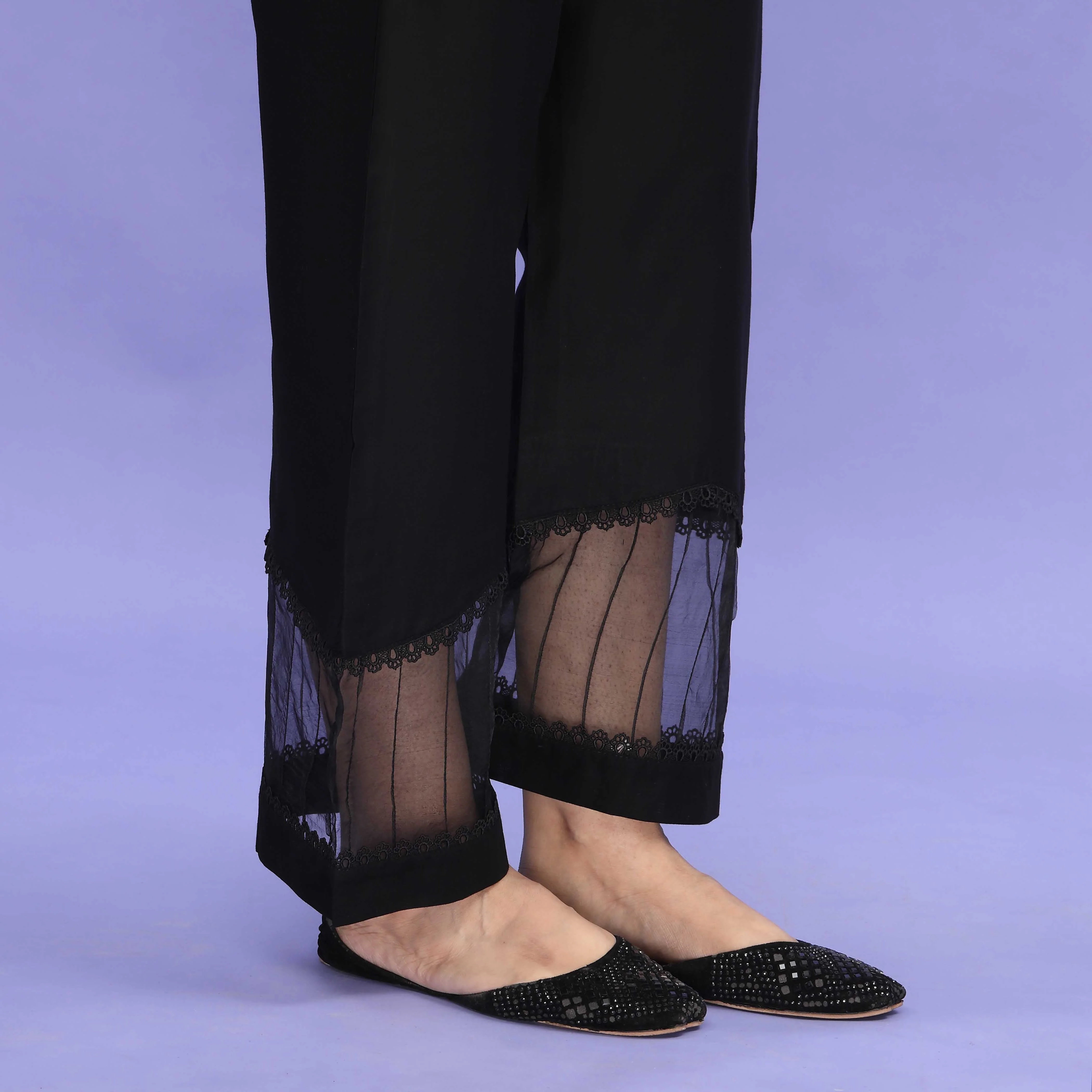 Black Striaght Fit Embellished Cambric Trouser PL4090 - Image 3