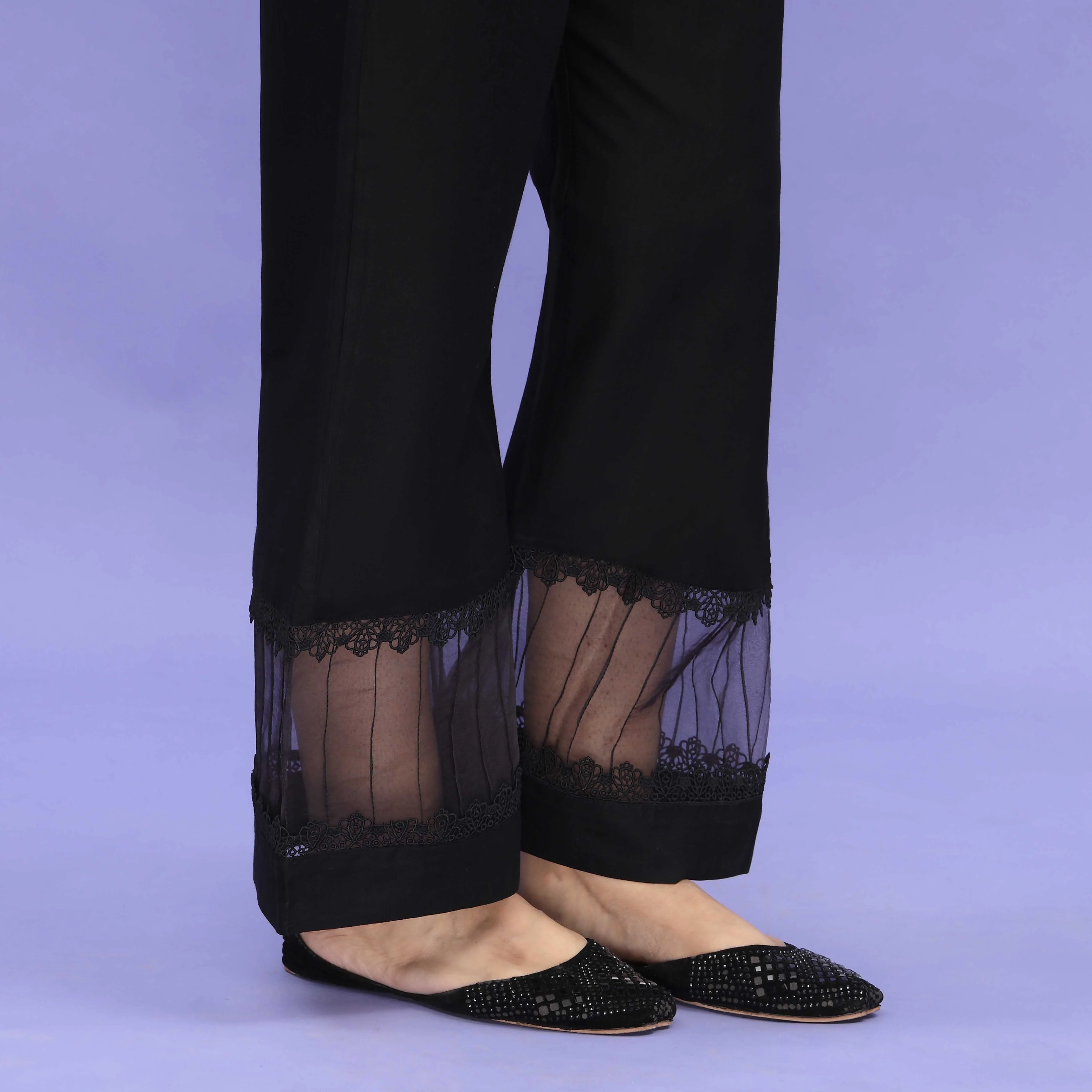 Black Striaght Fit Embellished Cambric Trouser PL4094 - Image 3