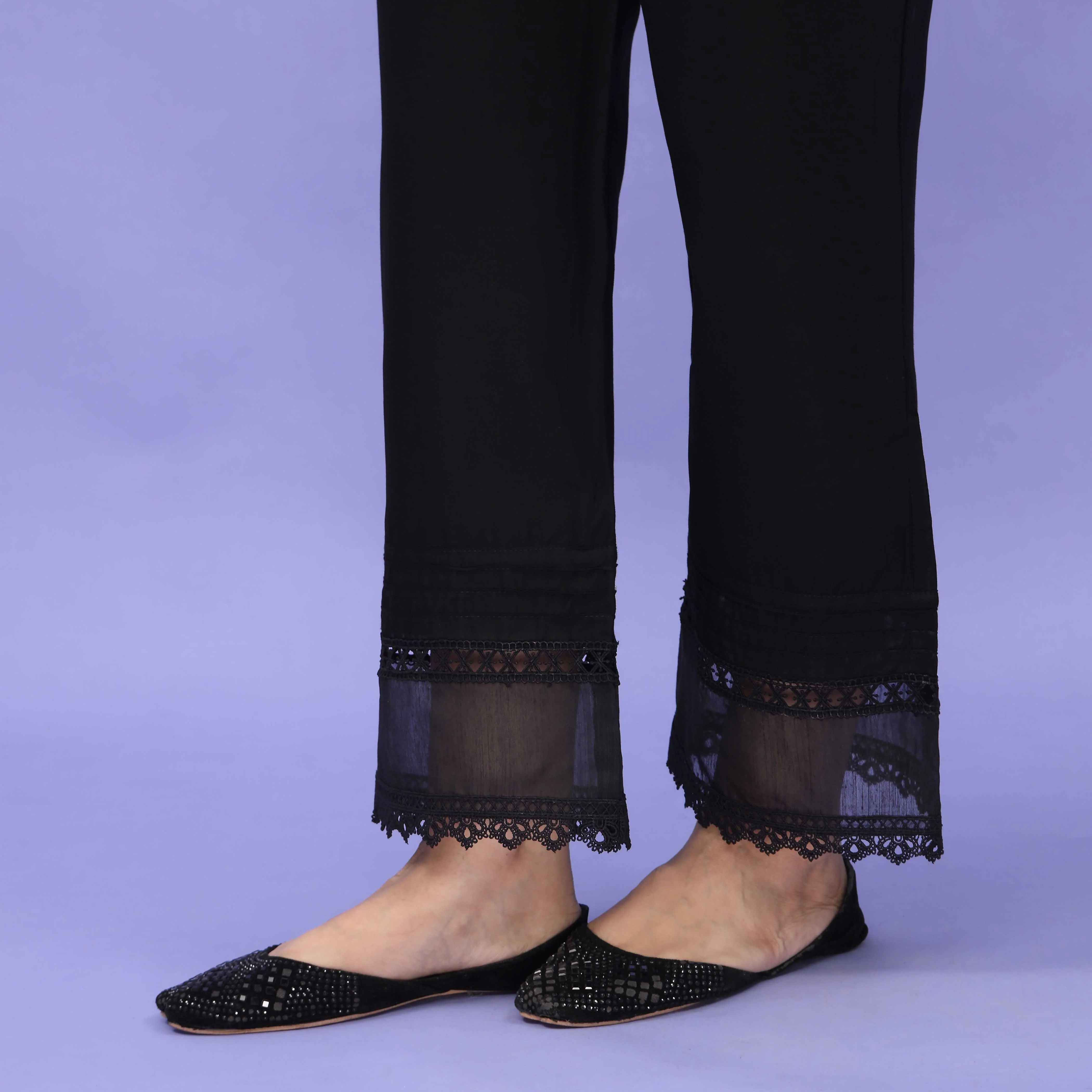 Black Striaght Fit Embellished Cambric Trouser PL4098 - Image 3