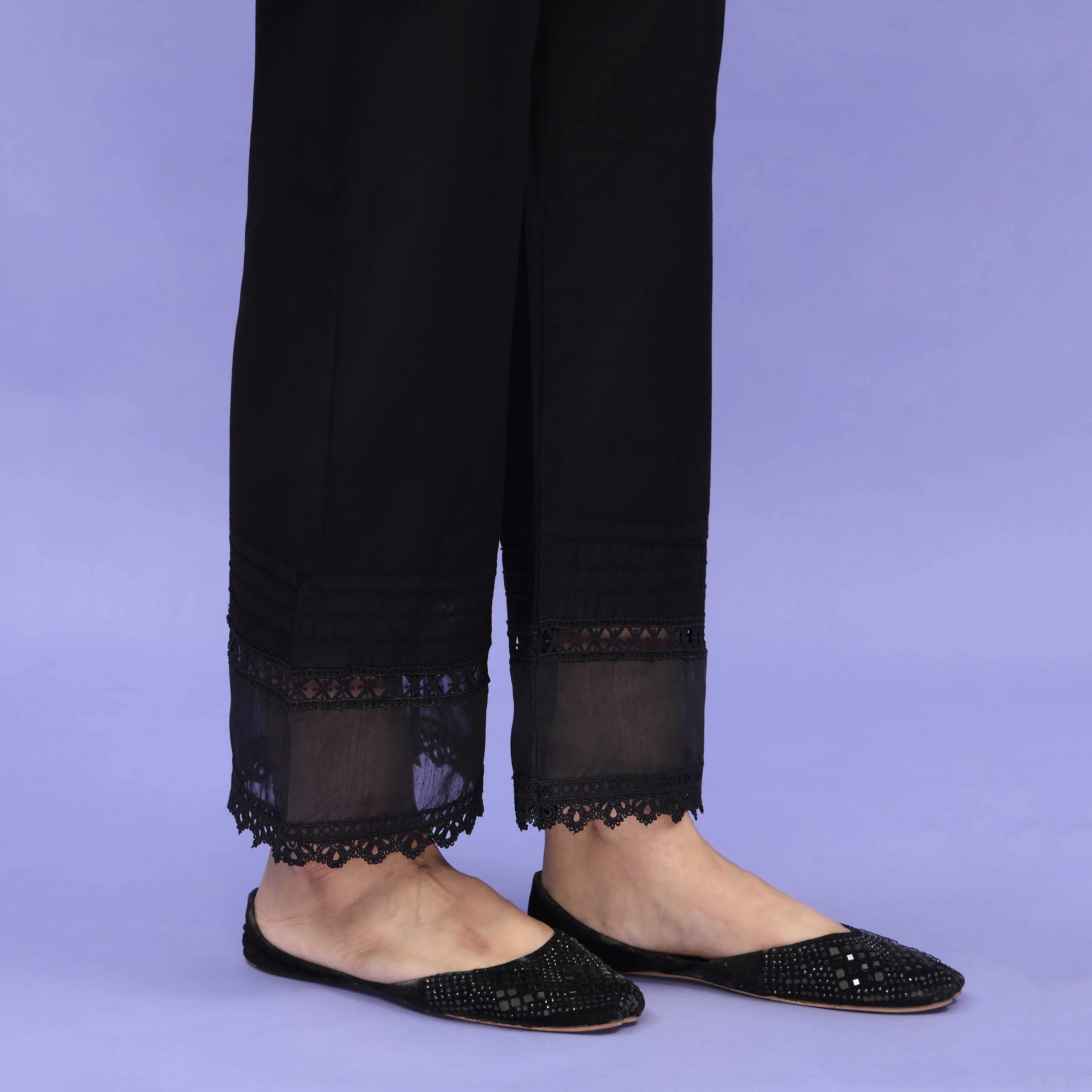 Black Striaght Fit Embellished Cambric Trouser PL4098 - Image 4