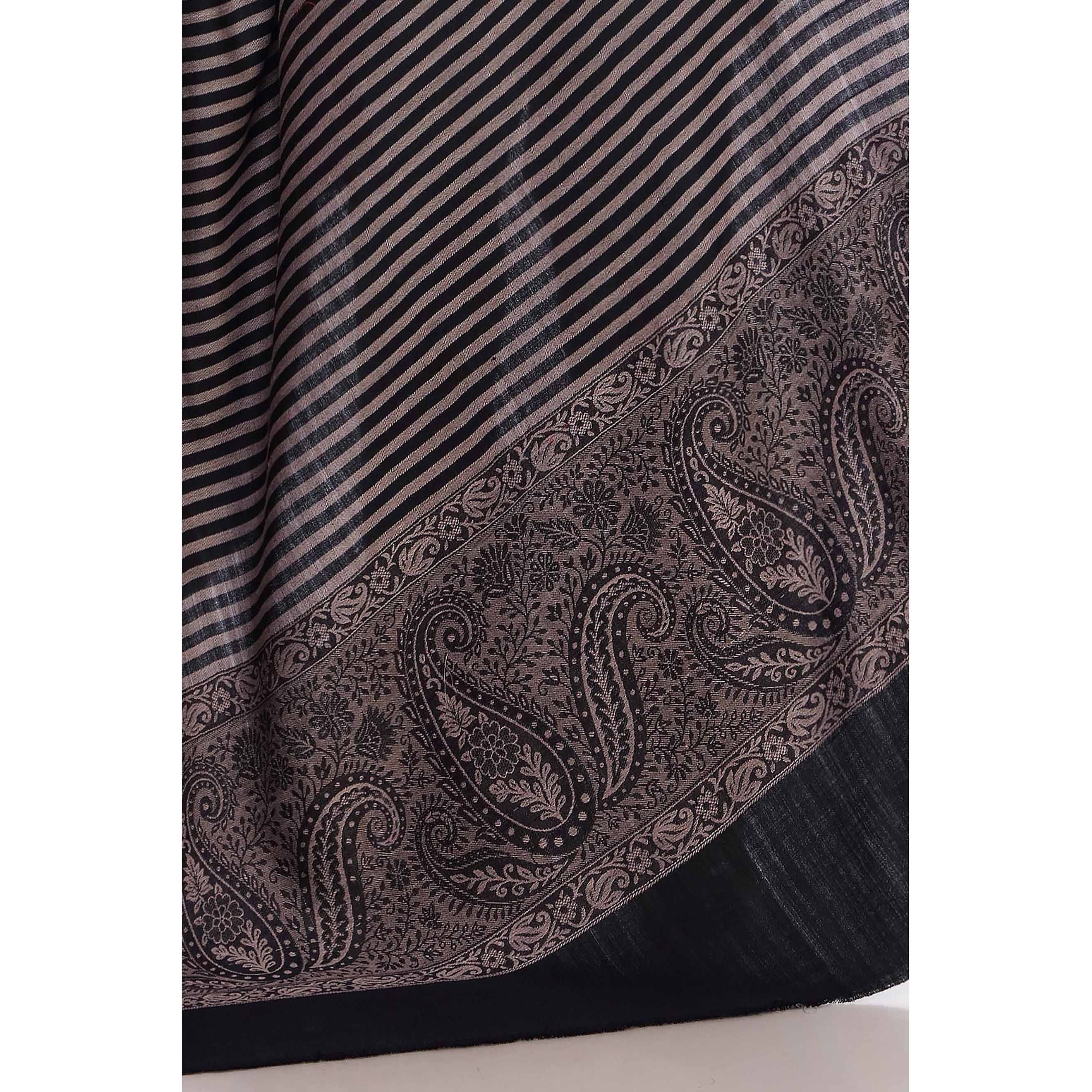 Black Striped & Border Shawl PW2710 - Image 2