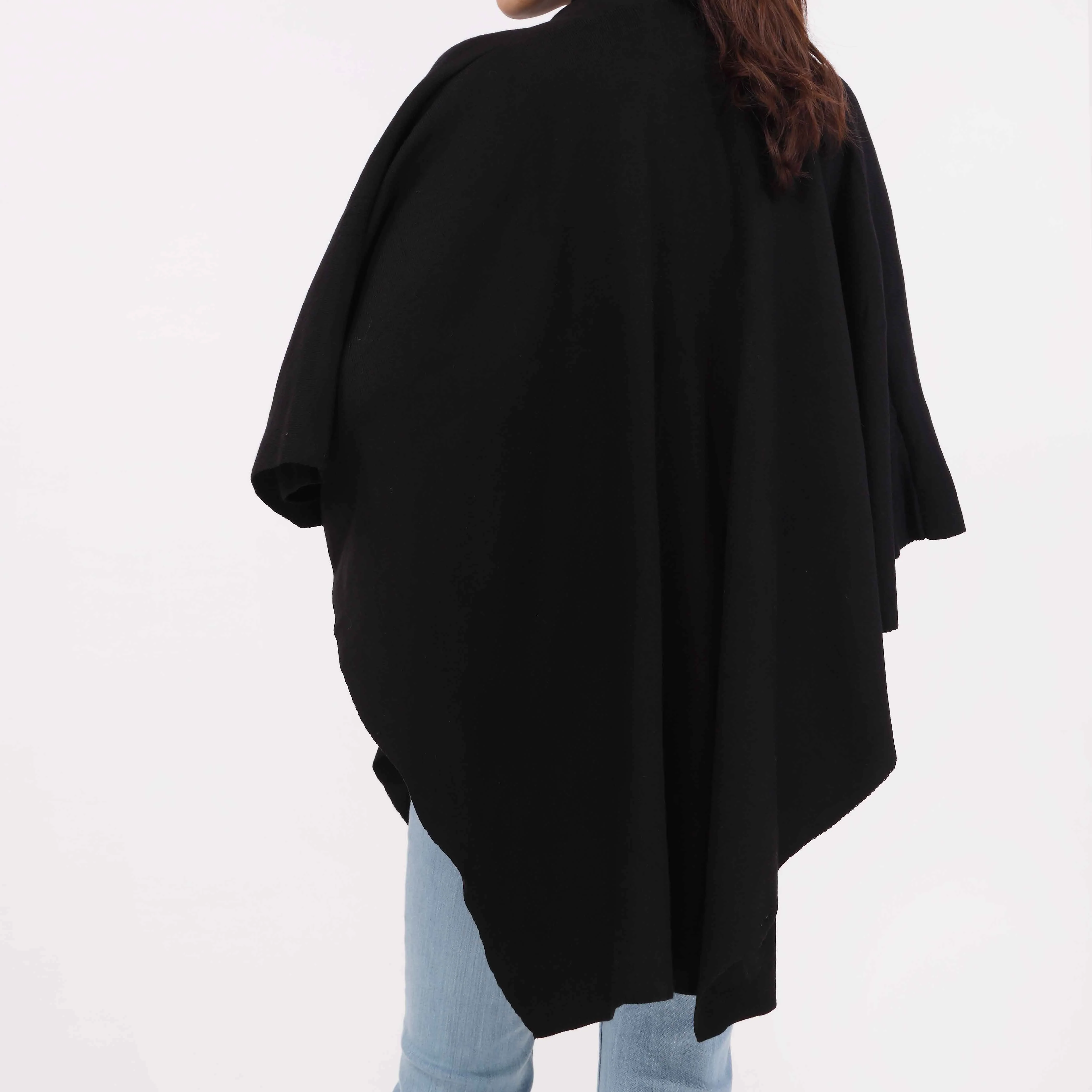 Black Sweater Knit Cape Shawl PW5624 - Image 6