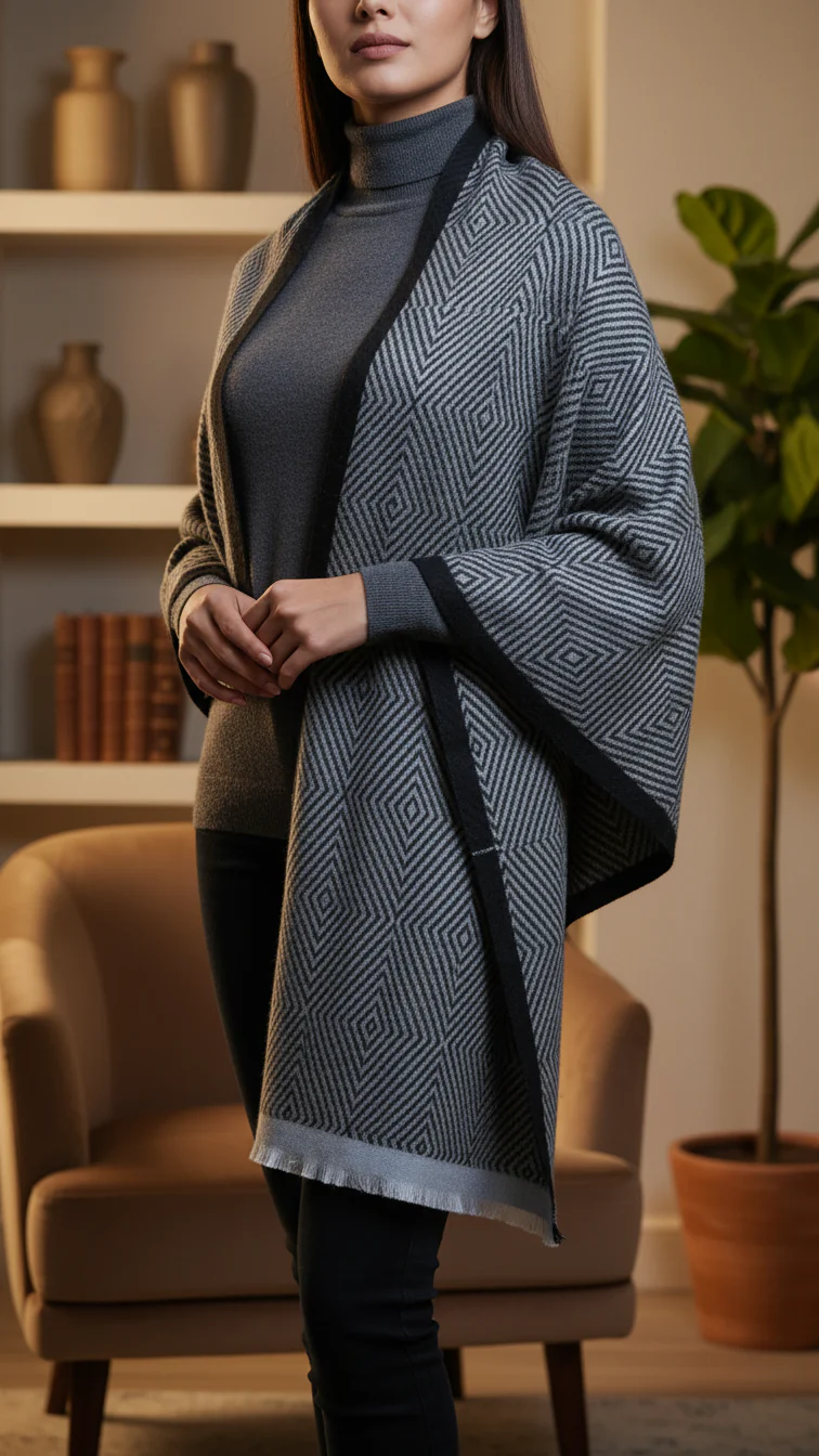 Black Winter Cape Shawl PW5905 - Image 2