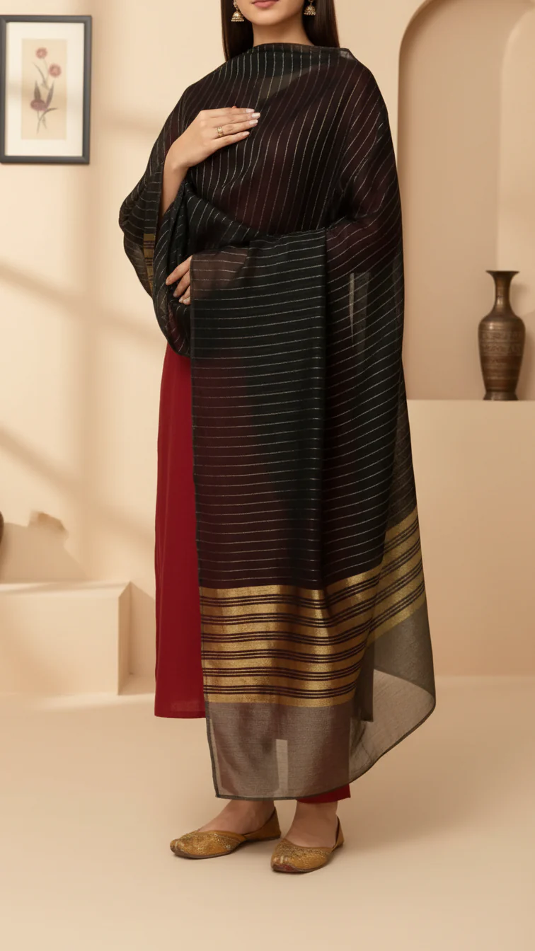Black Yarn Dyed Dupatta PD5537
