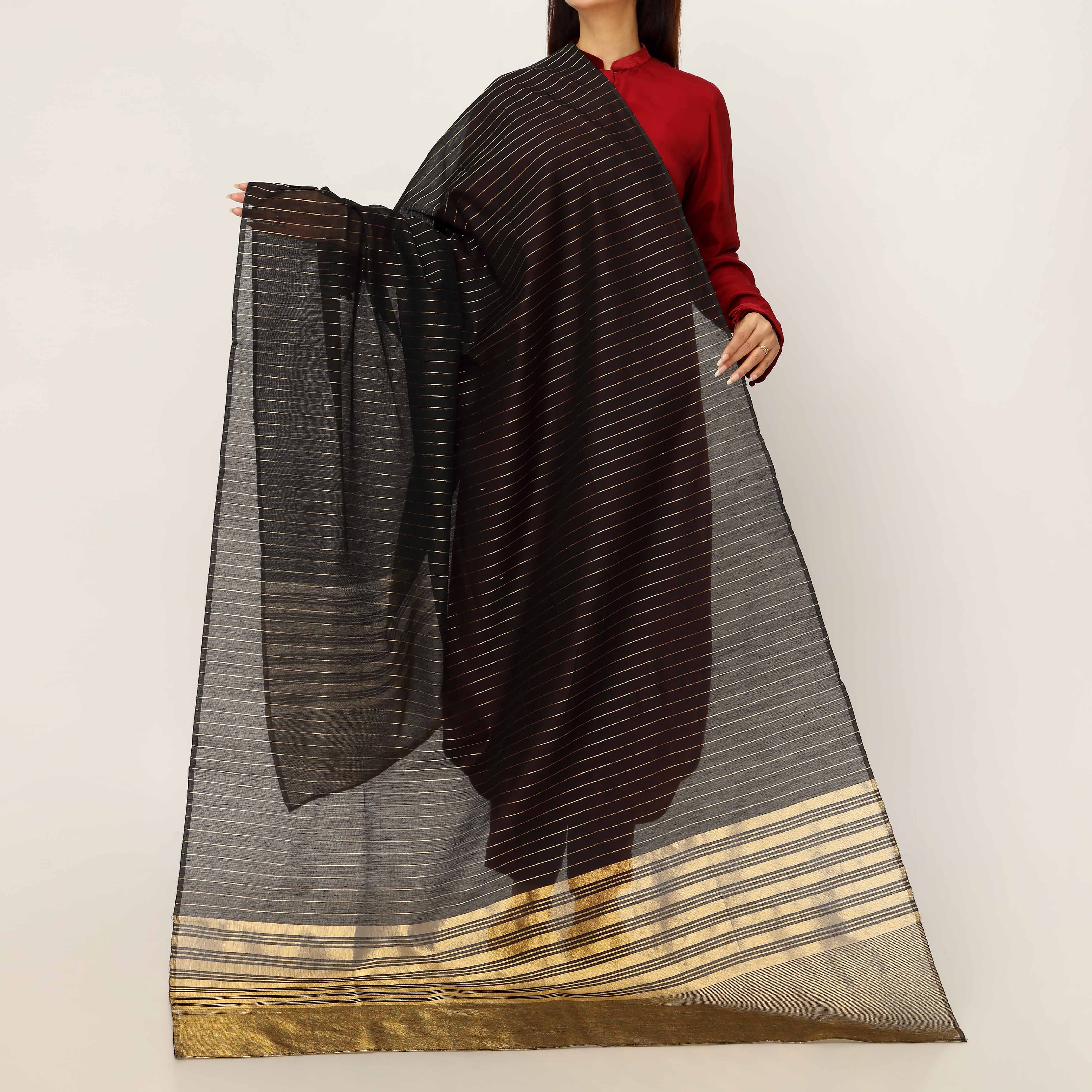 Black Yarn Dyed Dupatta PD5537 - Image 2