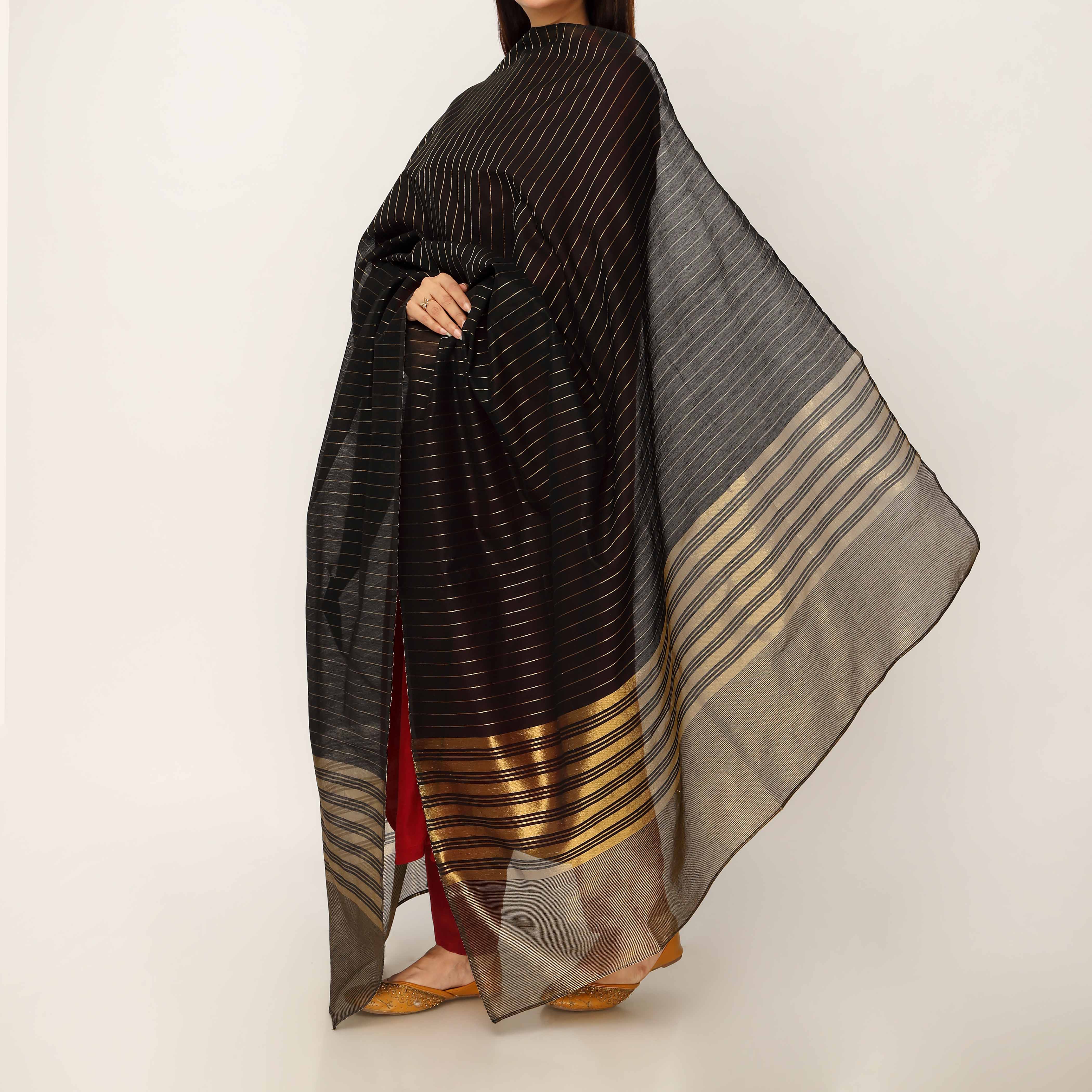 Black Yarn Dyed Dupatta PD5537 - Image 3