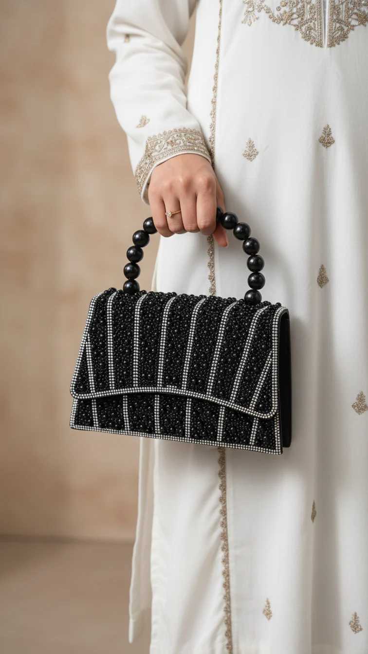 Blkwht Bridal Clutch P24367
