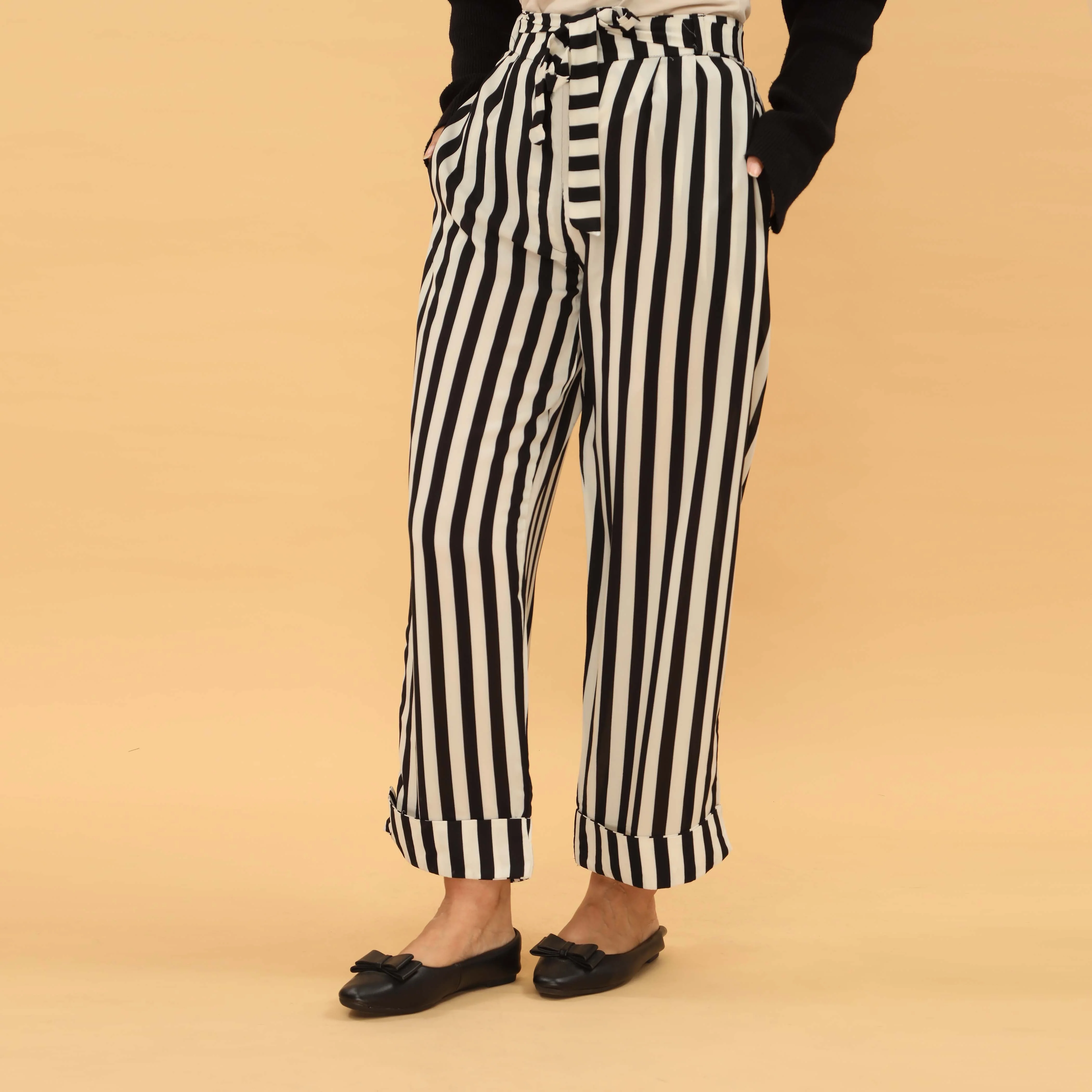 Blkwht Digital Printed Grip Silk Trouser With Self Belt PL5030 - Image 2