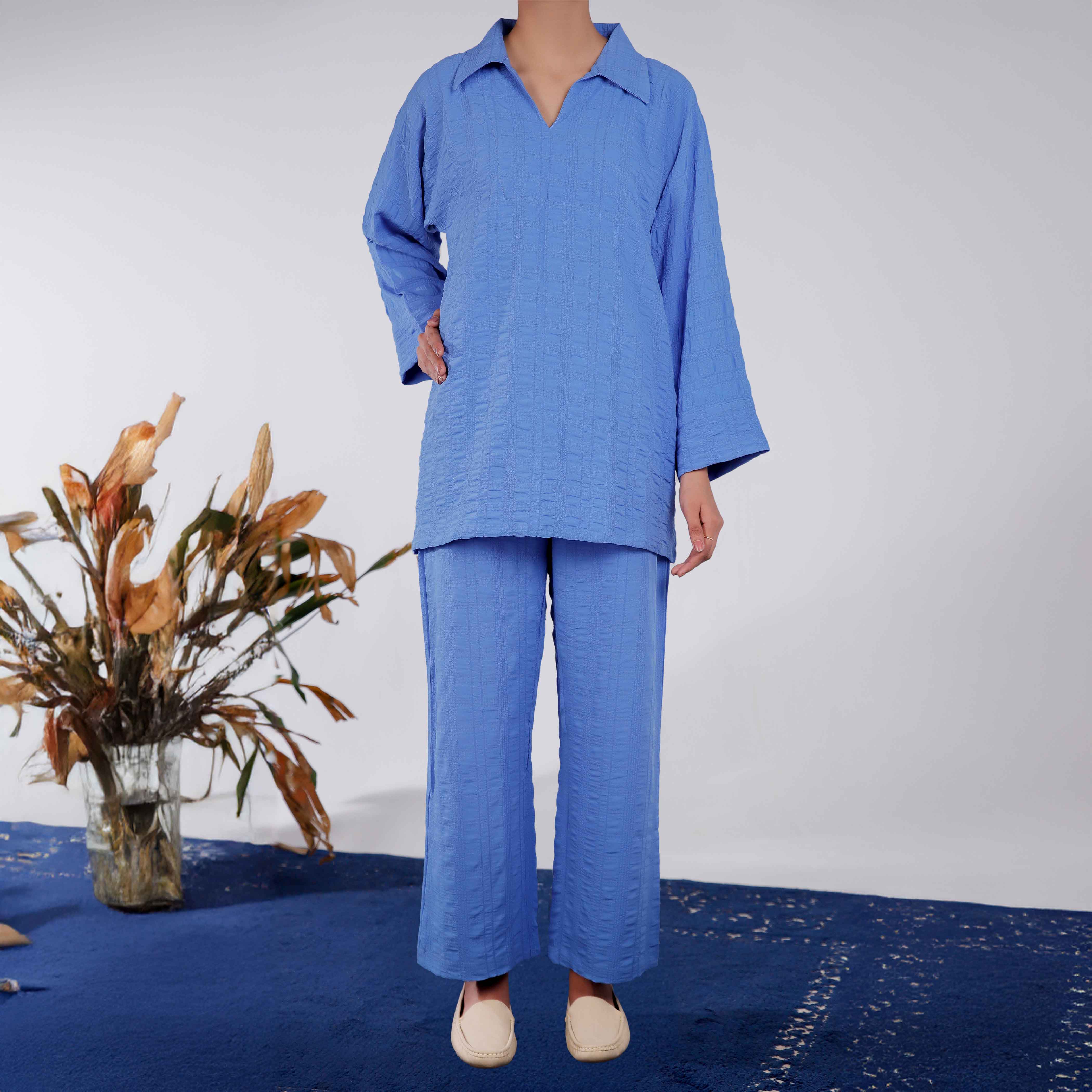 2PC- Solid Poly Crinkle Suit PS4951 - Image 3