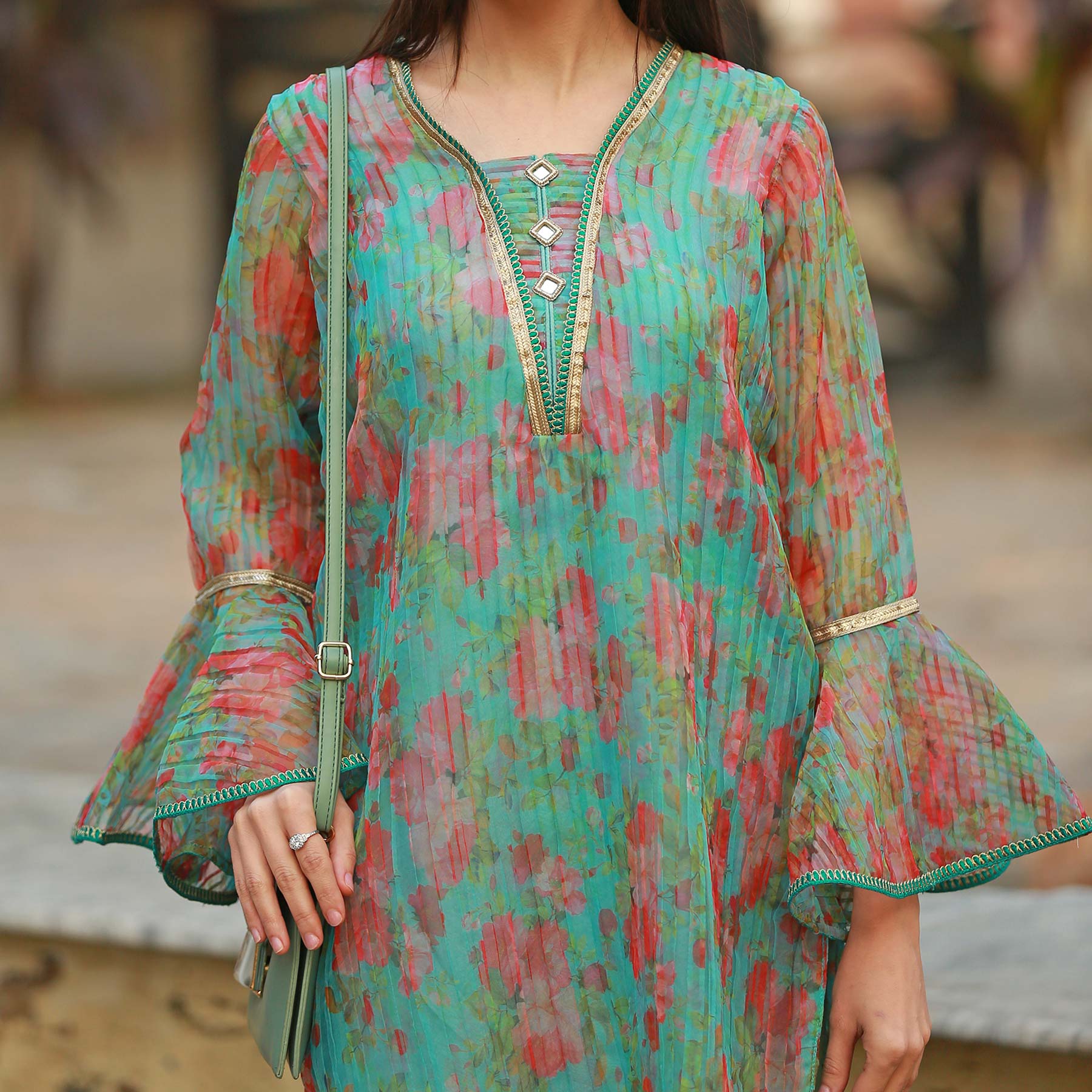 Blue Color Printed Pleted Organza Shirt PS2236 - Image 2