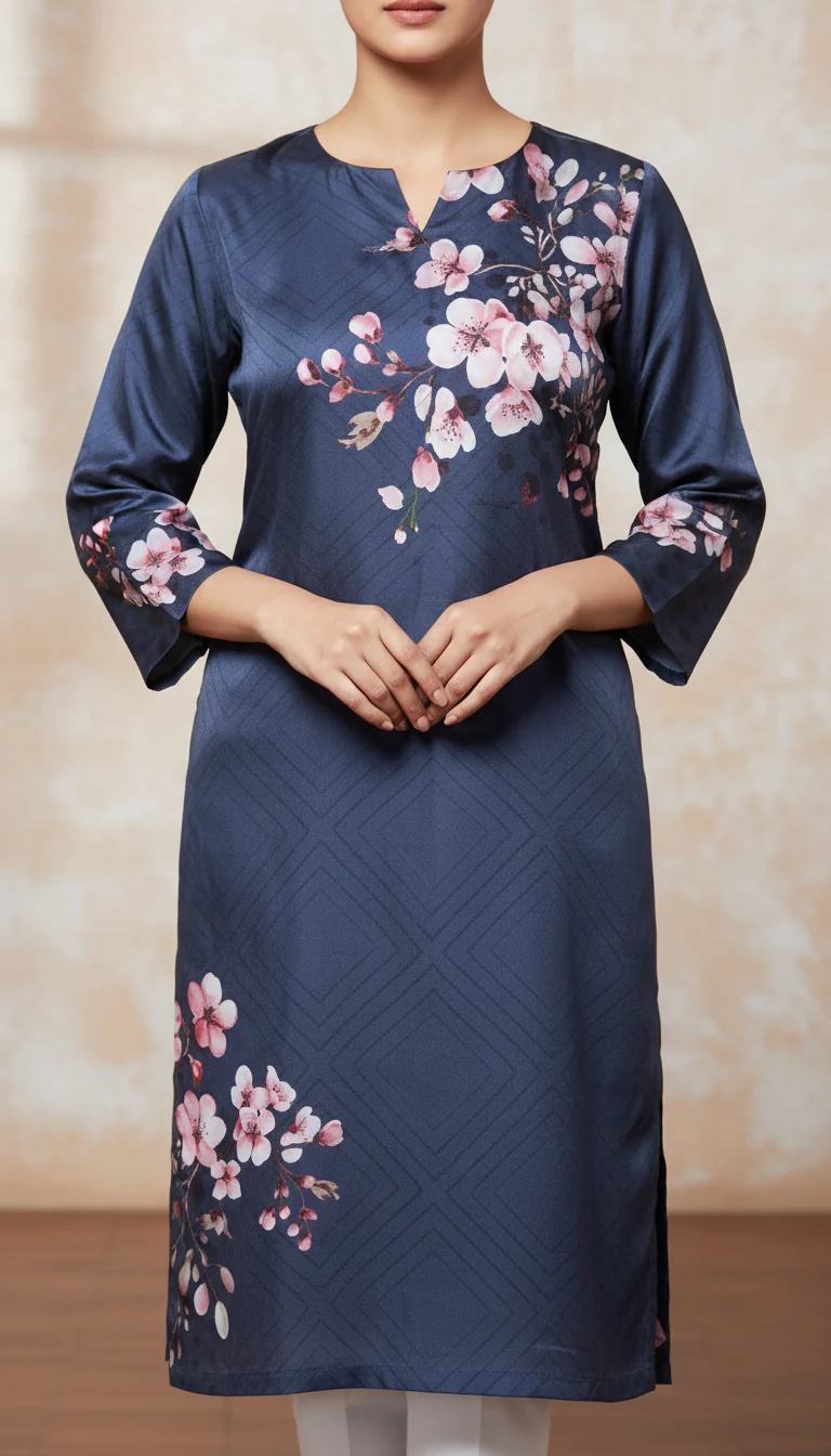 Blue Digital Printed Shamose Silk Shirt PW5301