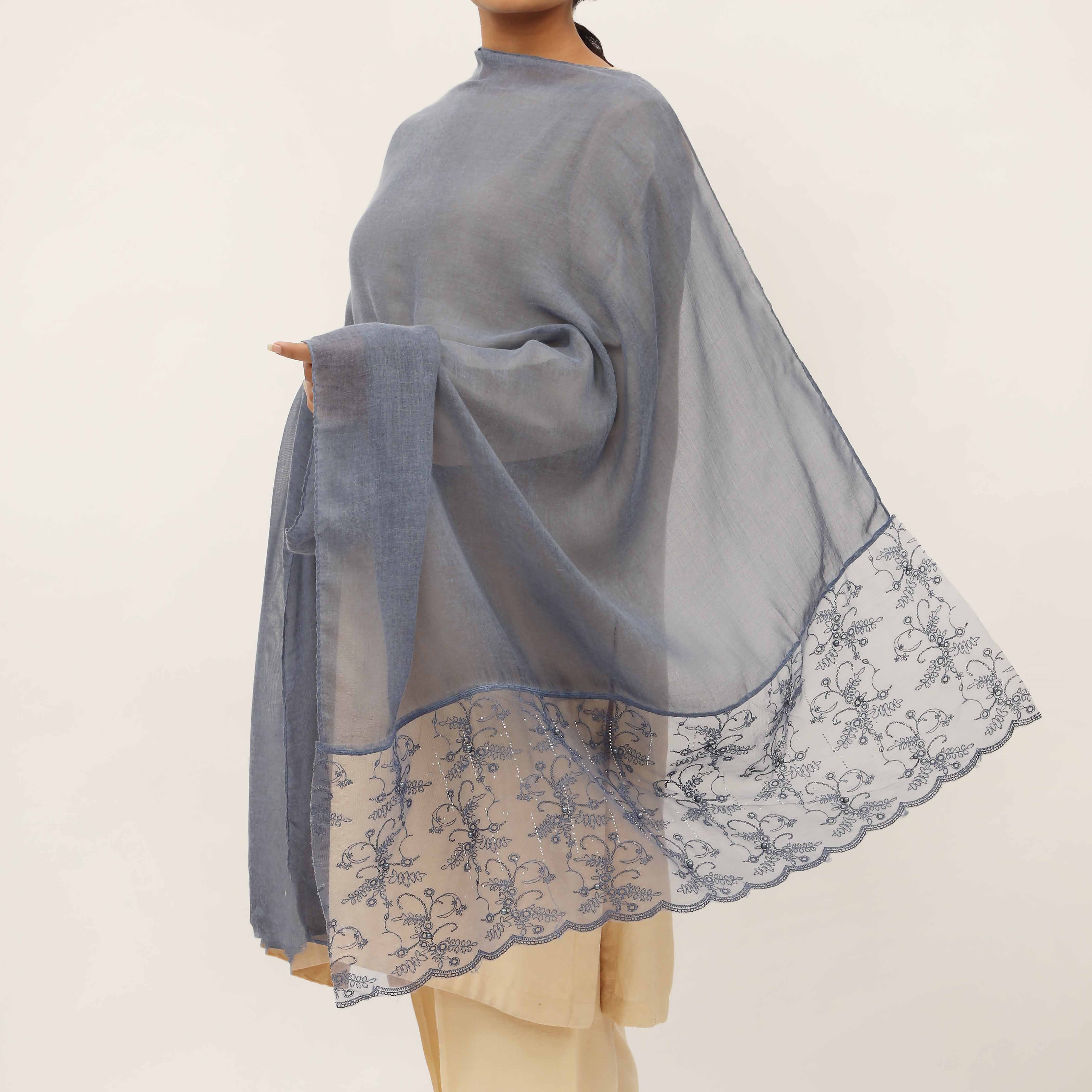 Blue Embroidered Stole PD5265 - Image 2