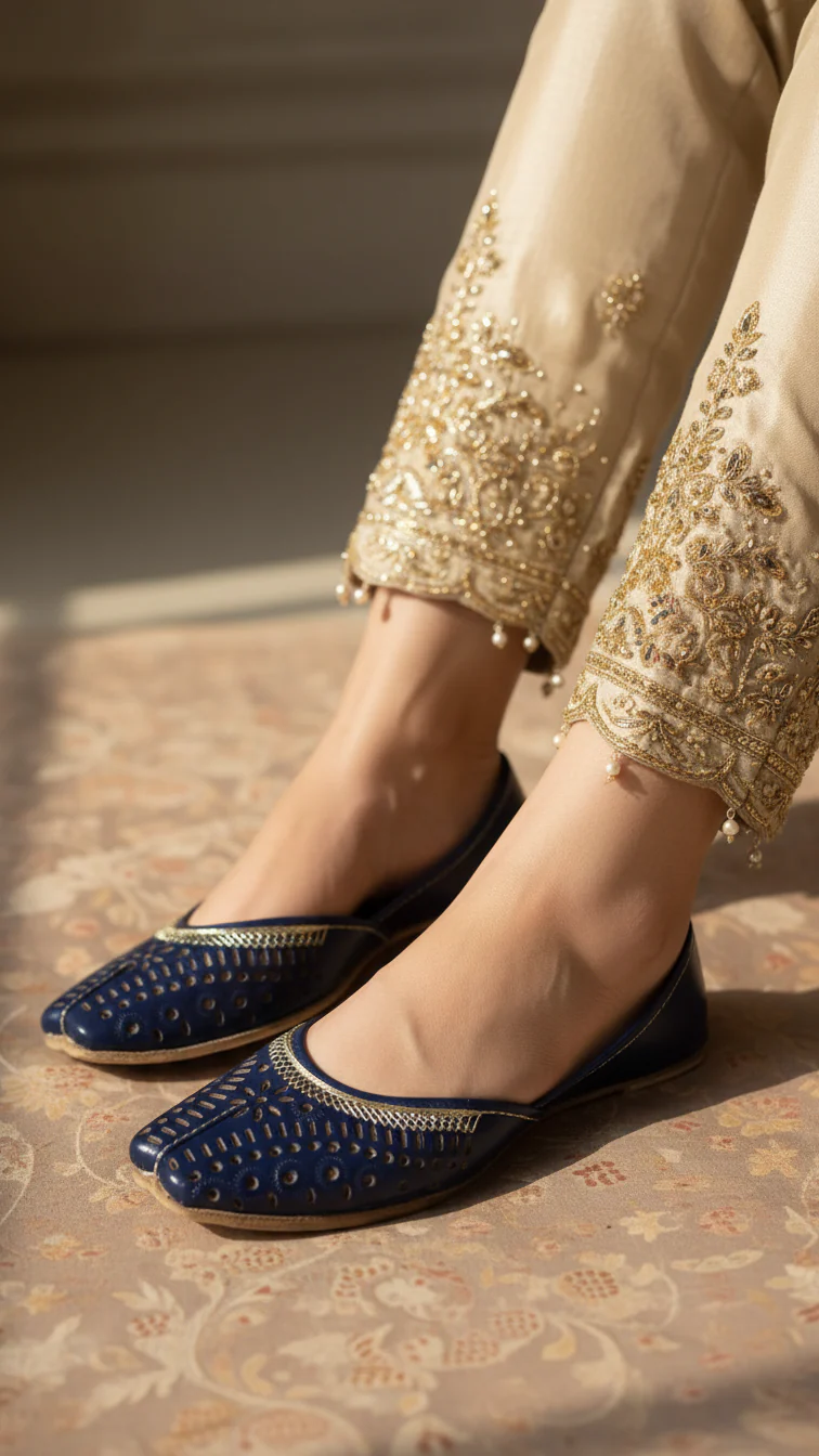 Blue Leather Khussa For Women EC8674