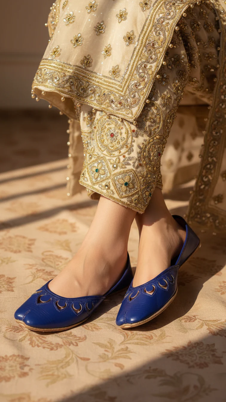 Blue Leather Khussa For Women EC8678