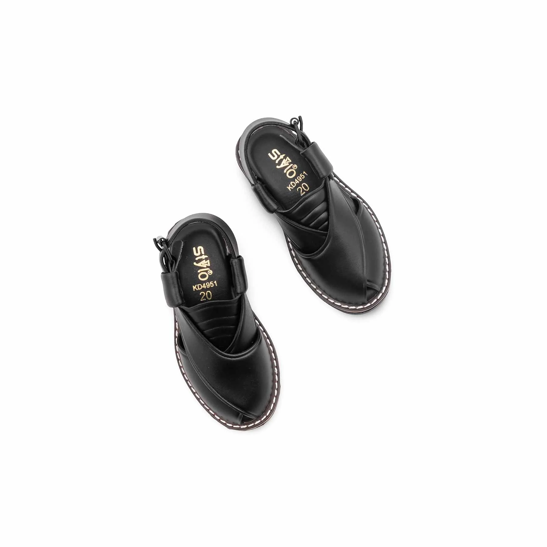 Boys Black Peshawari Chappal KD4951 - Image 6