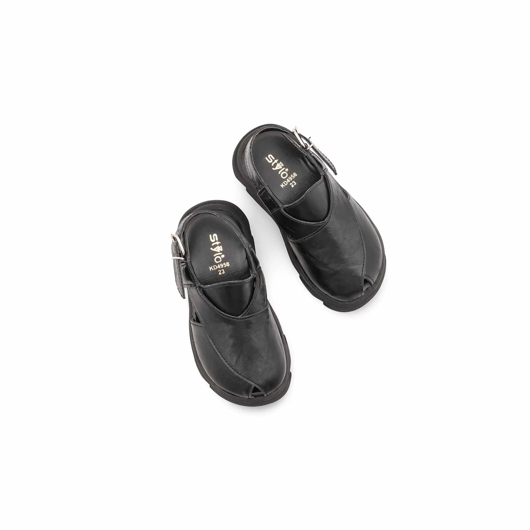 Boys Black Peshawari Chappal KD4958 - Image 5