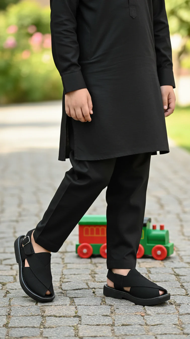Boys Black Peshawari Chappal KD9939