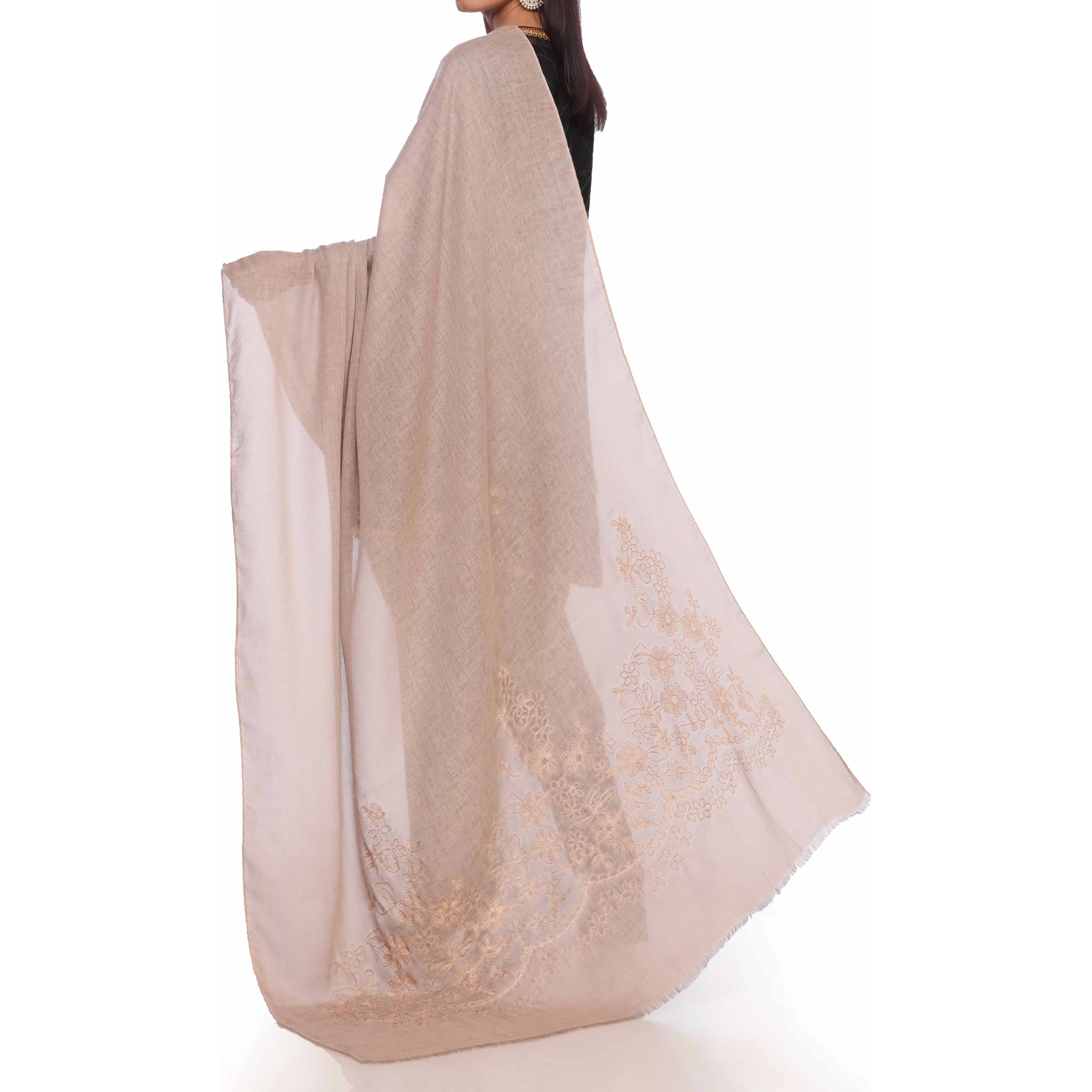 Brown Aari Embroidered Shawl PW2736 - Image 3