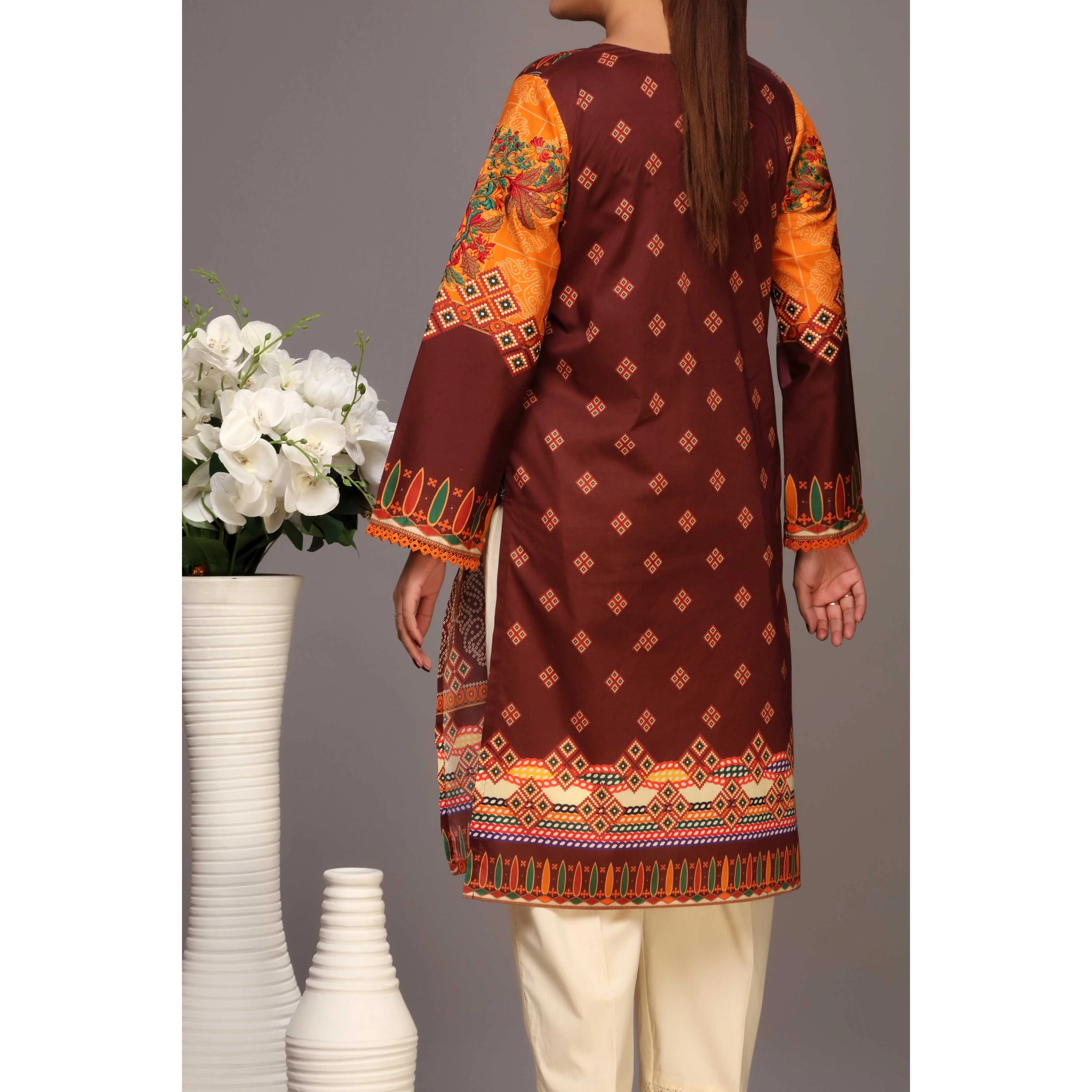 Brown Color Digital Printed Lawn Embroidered Shirt PS2230 - Image 3