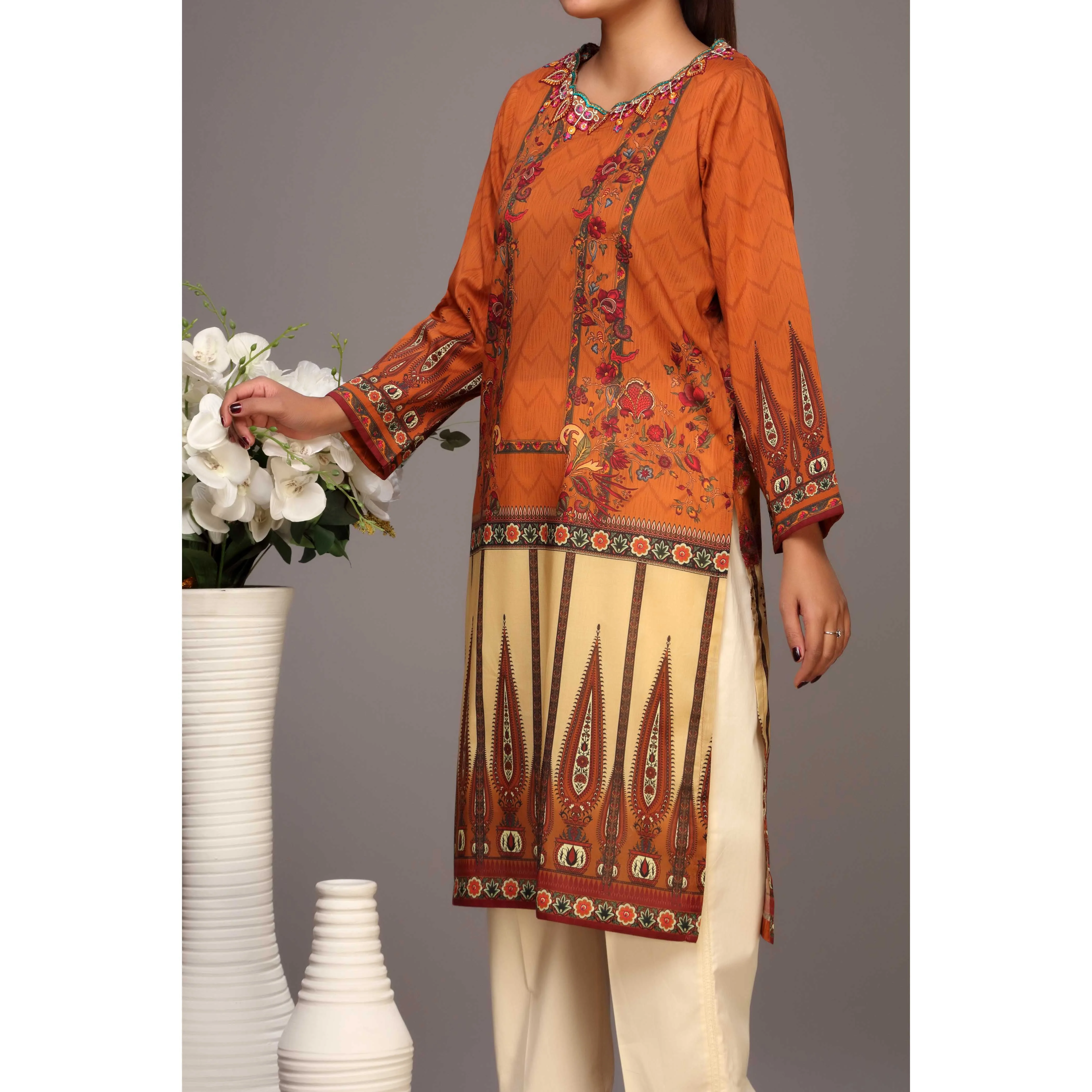 Brown Color Digital Printed Lawn Embroidered Shirt PS2231 - Image 2