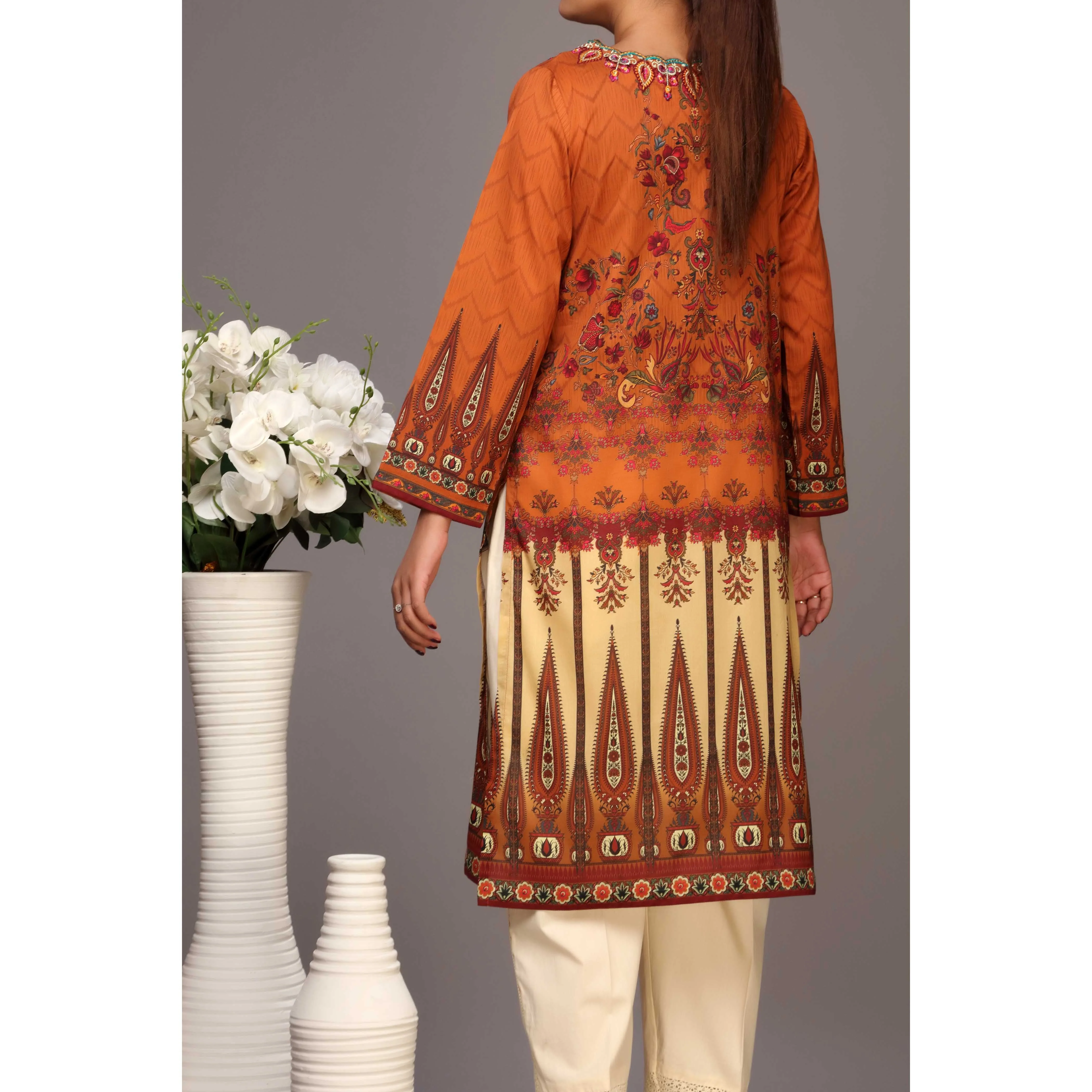 Brown Color Digital Printed Lawn Embroidered Shirt PS2231 - Image 3