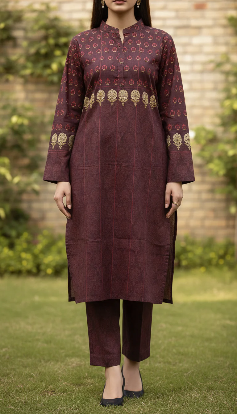 Brown Digital Printed Cotton Cambric Shirt PW5051