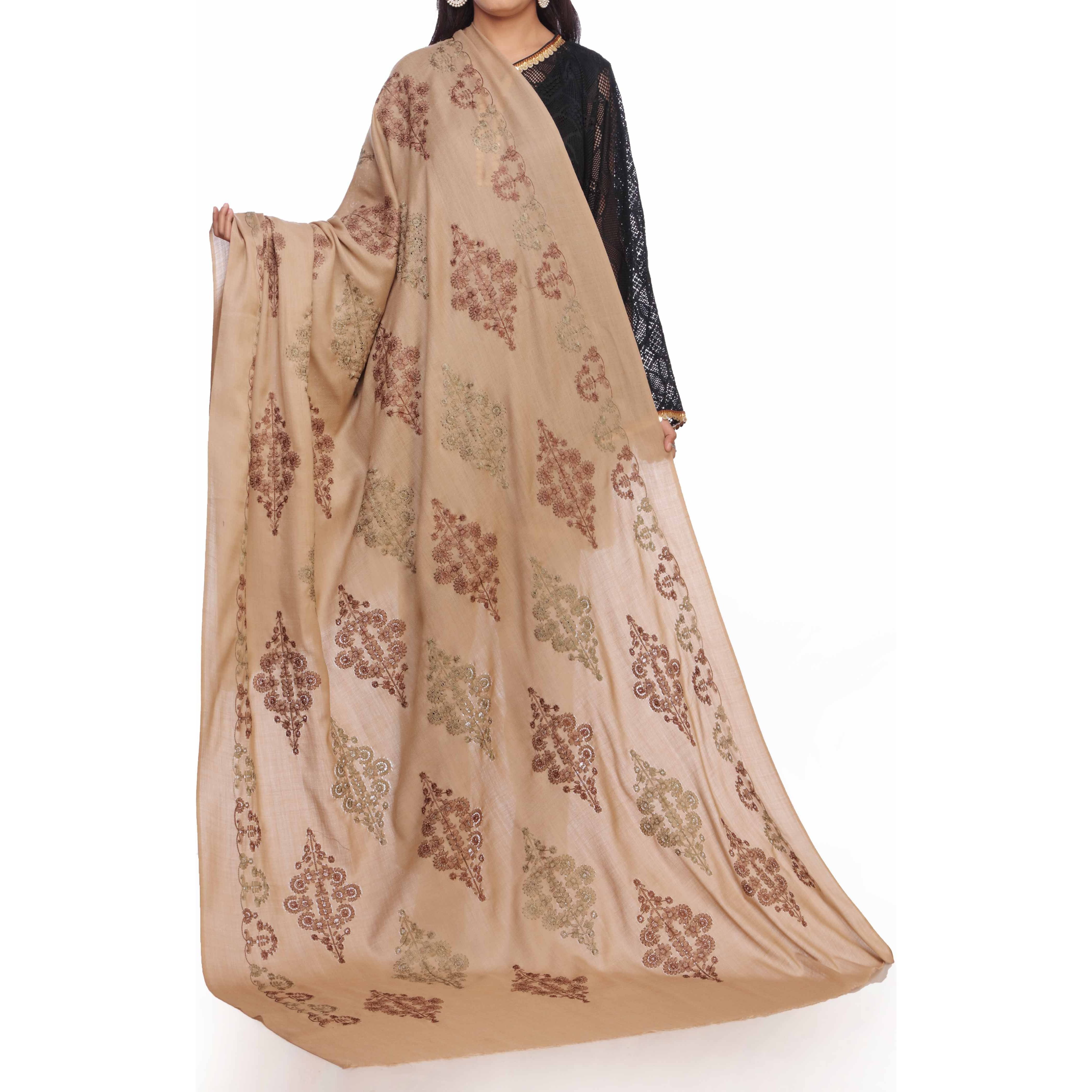 Brown Embroidered Shawl PW2716