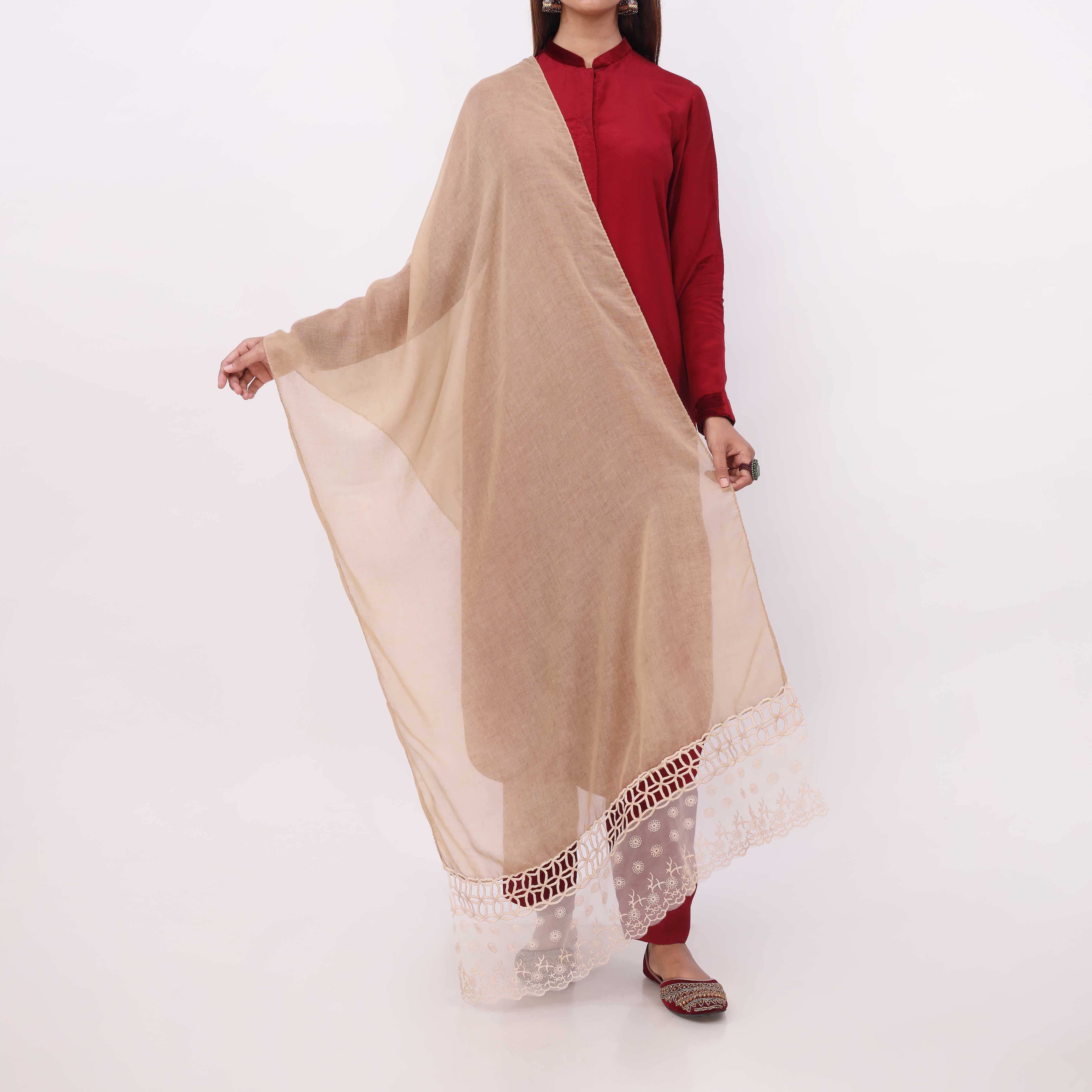 Brown Embroidered Stole PD5339 - Image 2