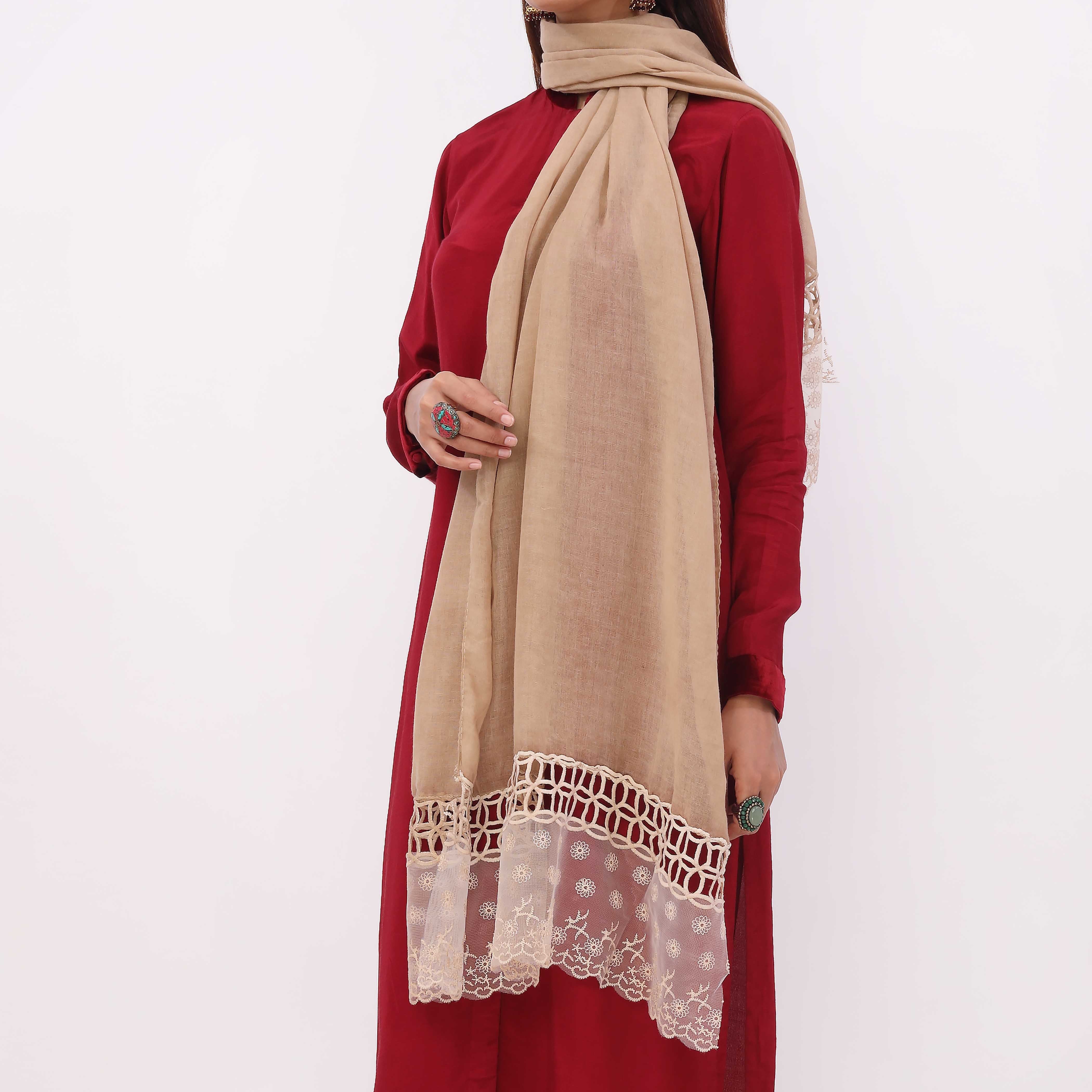 Brown Embroidered Stole PD5339 - Image 3